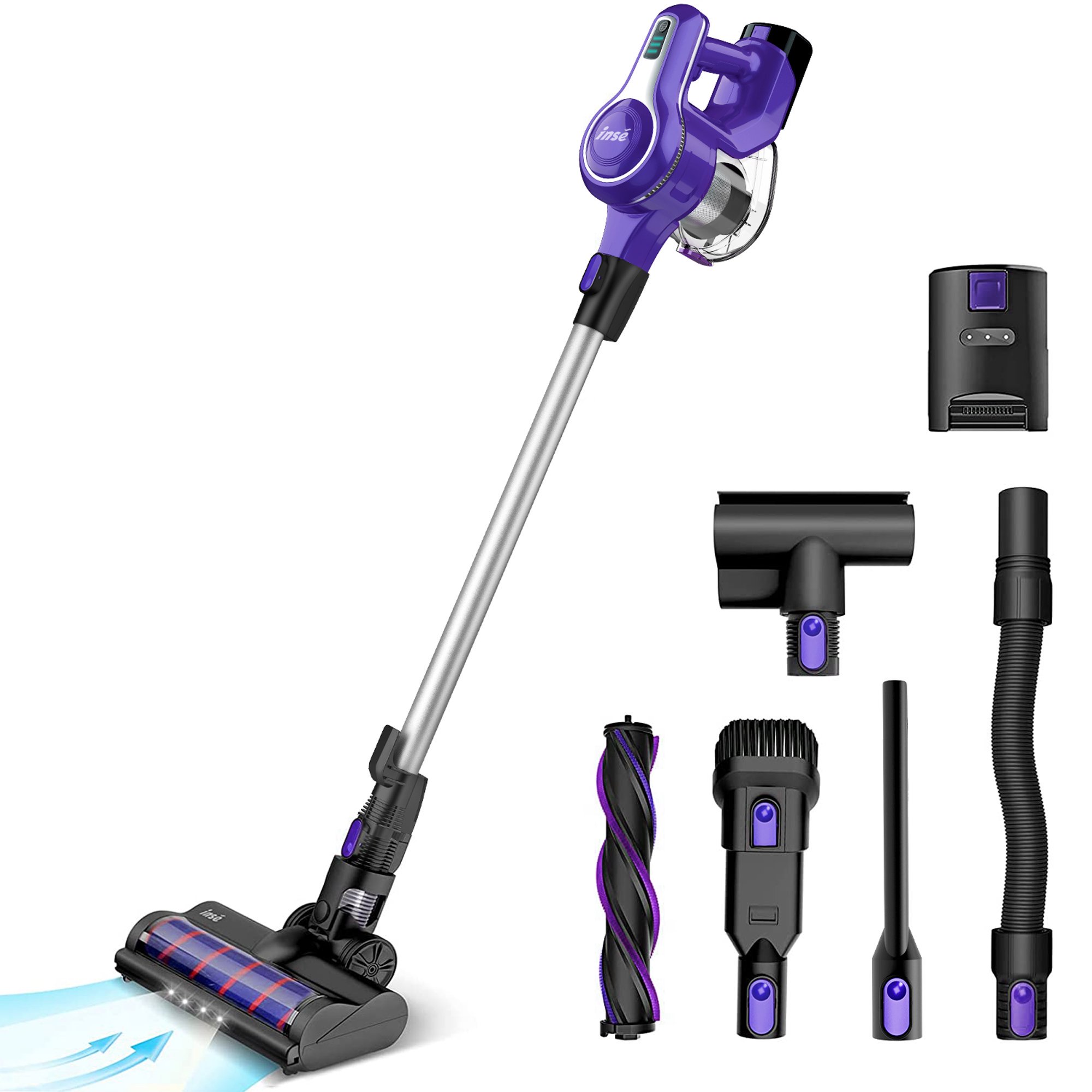 INSE Cordless Vacuum Cleaner. 23Kpa 250W Brushless Motor Stick Vacuum. 10-in-1 Lightweight Handheld for Cleaning - Purple