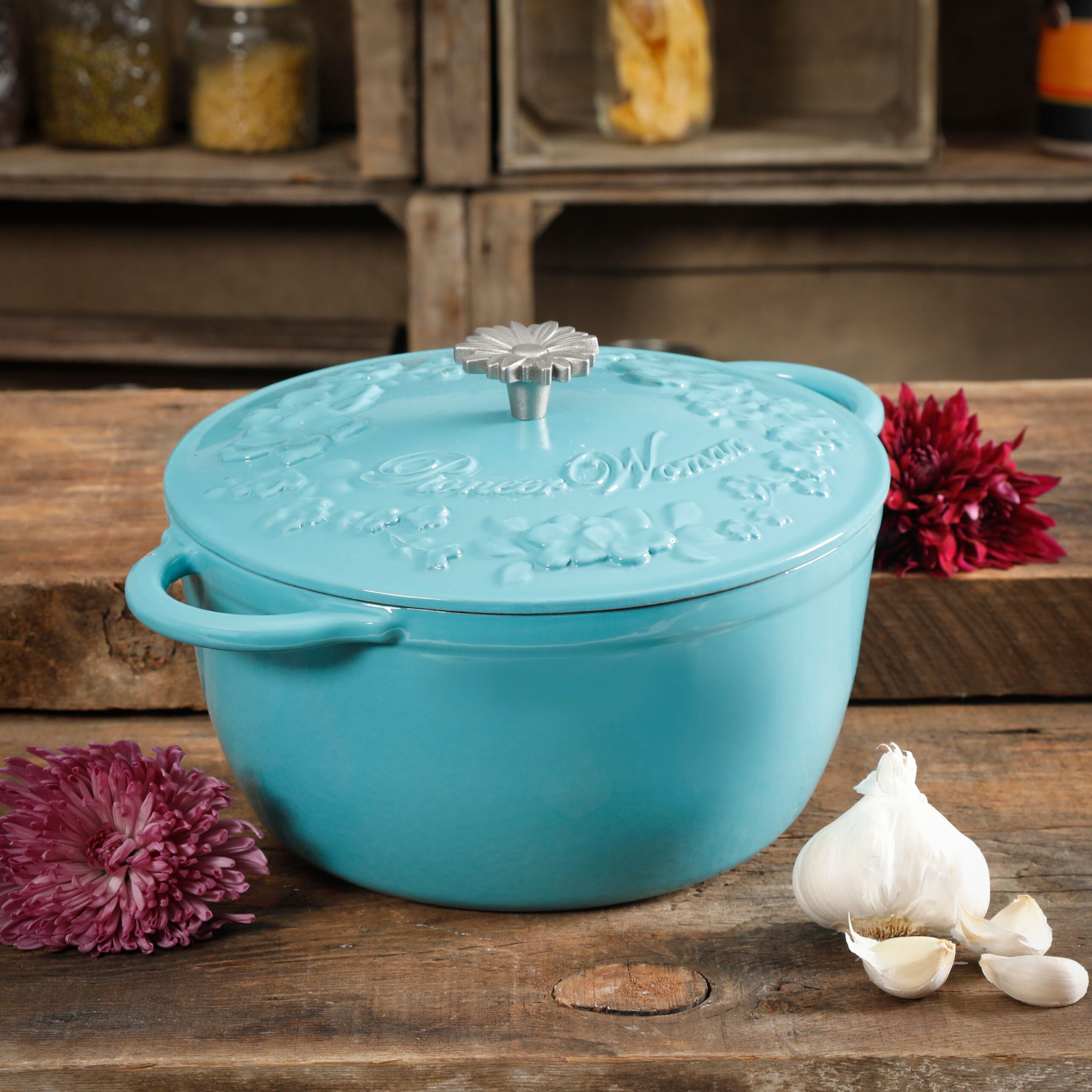 The Pioneer Woman Timeless Beauty Cast Iron 5-Quart Dutch Oven. Turquoise