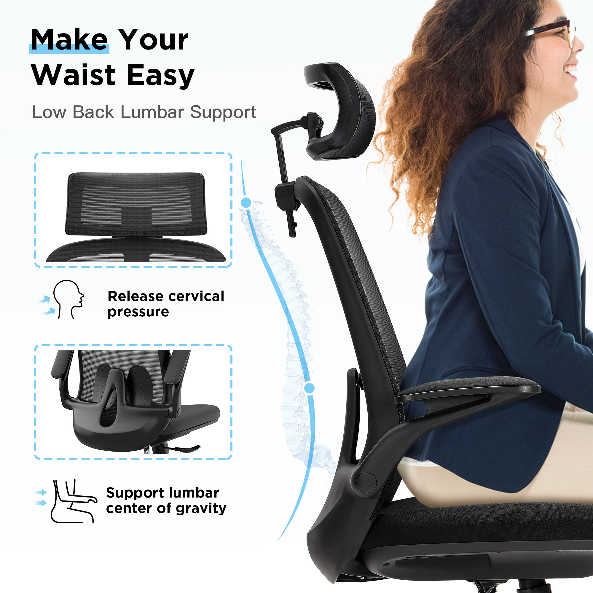 Famistar Ergonomic Office Gaming Desk Chair .High Back Mesh Computer Chair with Adjustable Lumbar Support for Home Office study