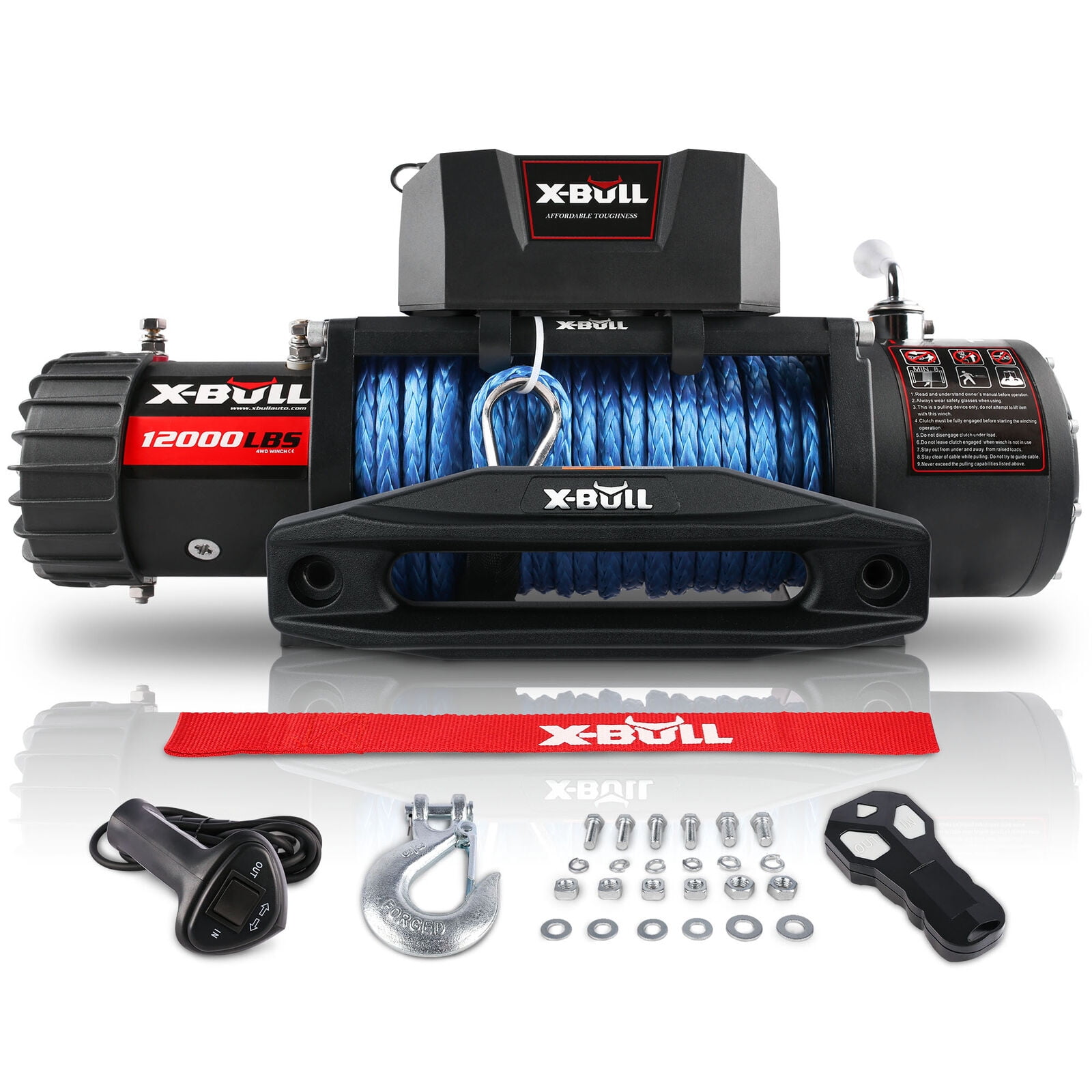 X-BULL Electric Winch 12000LB Winch Synthetic Rope 12V Truck Towing Trailer Jeep Winch 4WD