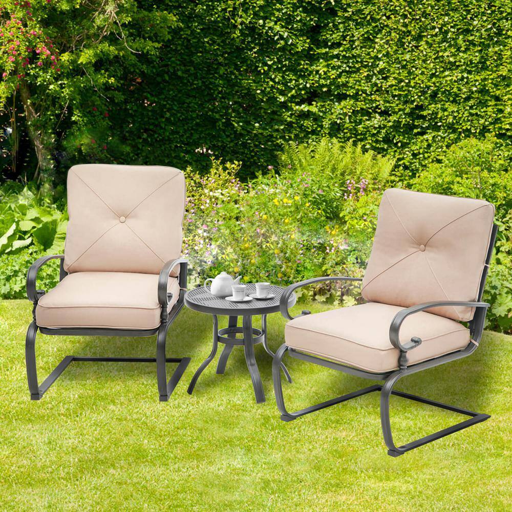 Suncrown  3-Piece Spring Metal Outdoor Bistro Set with Brown Cushions