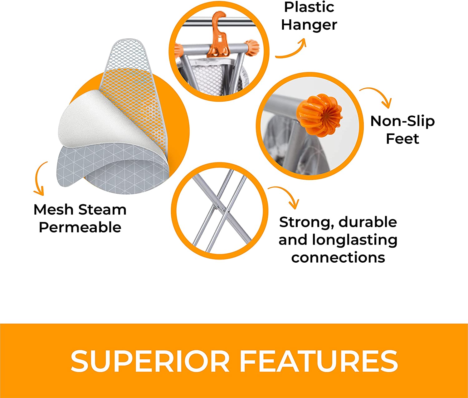 happhom Compact Space Saver Ironing Board with Extra Thick Heavy Duty Padded Cotton Cover. Height Adjustable. Lightweight and Easy Storage with Smart Hanger. Easy Storage and Lightweight Design 13×43