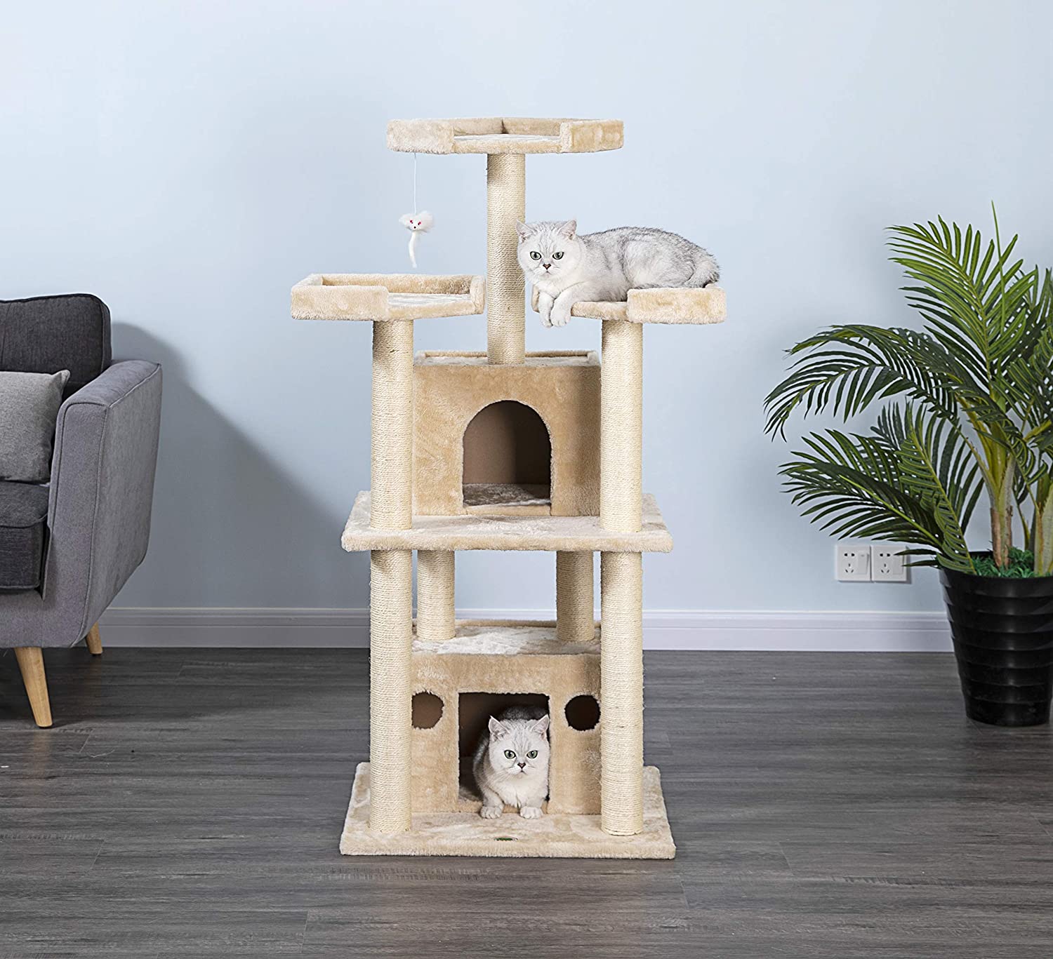 Go Pet Club 51-in Faux Fur Cat Tree & Condo. Beige