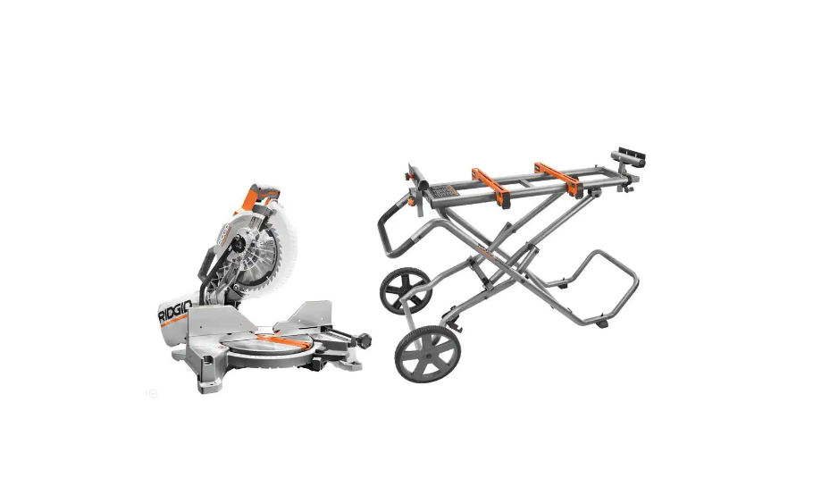 RIDGID R4113 15 Amp 10 in. Dual Miter Saw with LED Cut Line Indicator with Universal Mobile Miter Saw Stand