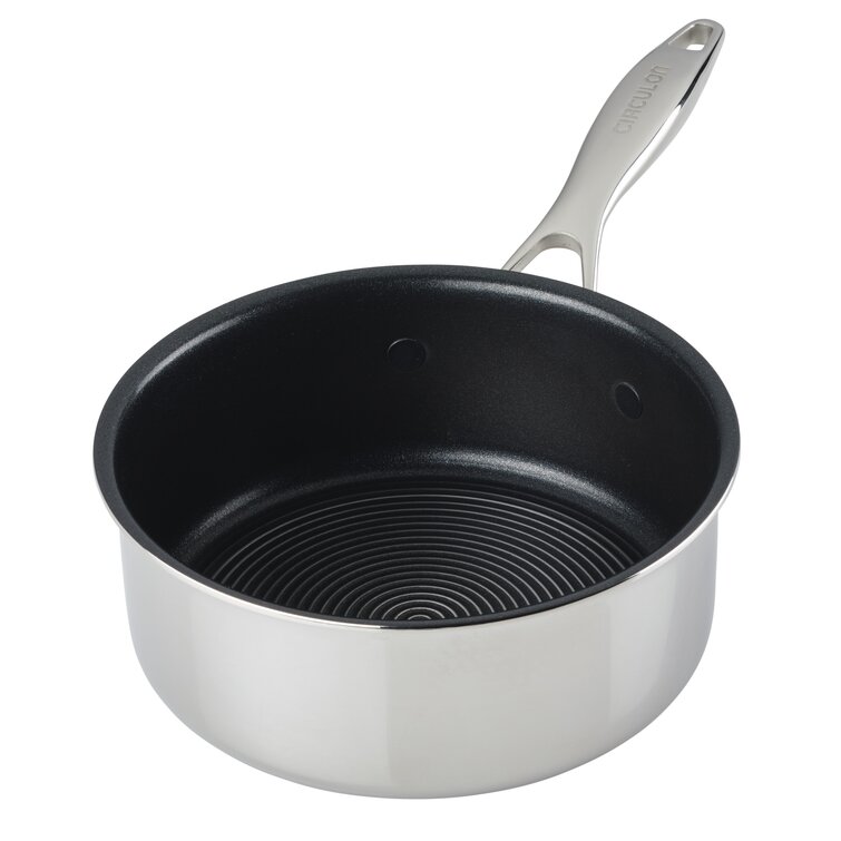 Circulon Clad Stainless Steel Saucepan with Glass Lid and Hybrid SteelShield Nonstick. 2-Quart