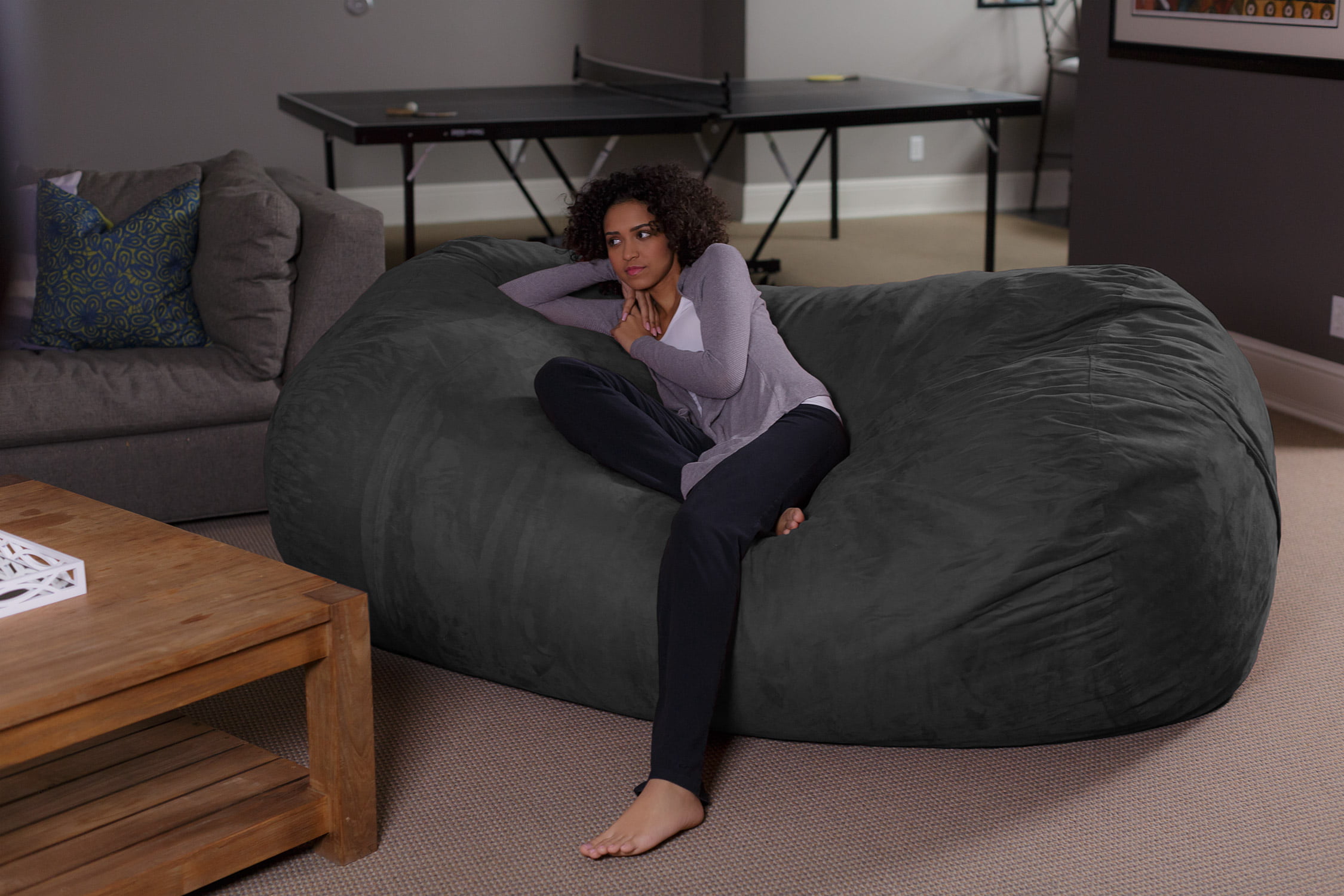 Sofa Sack Bean Bag Chair. Memory Foam Lounger with Microsuede Cover. Kids. Adults. 7.5 ft. Charcoal