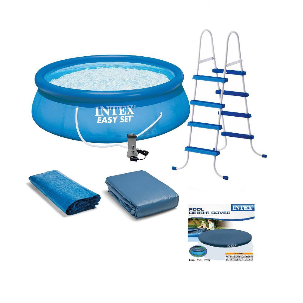Intex 26167EH + 28023E 15 ft. Above Ground Swimming Pool. Ladder with Pump and Pool Debris Cover