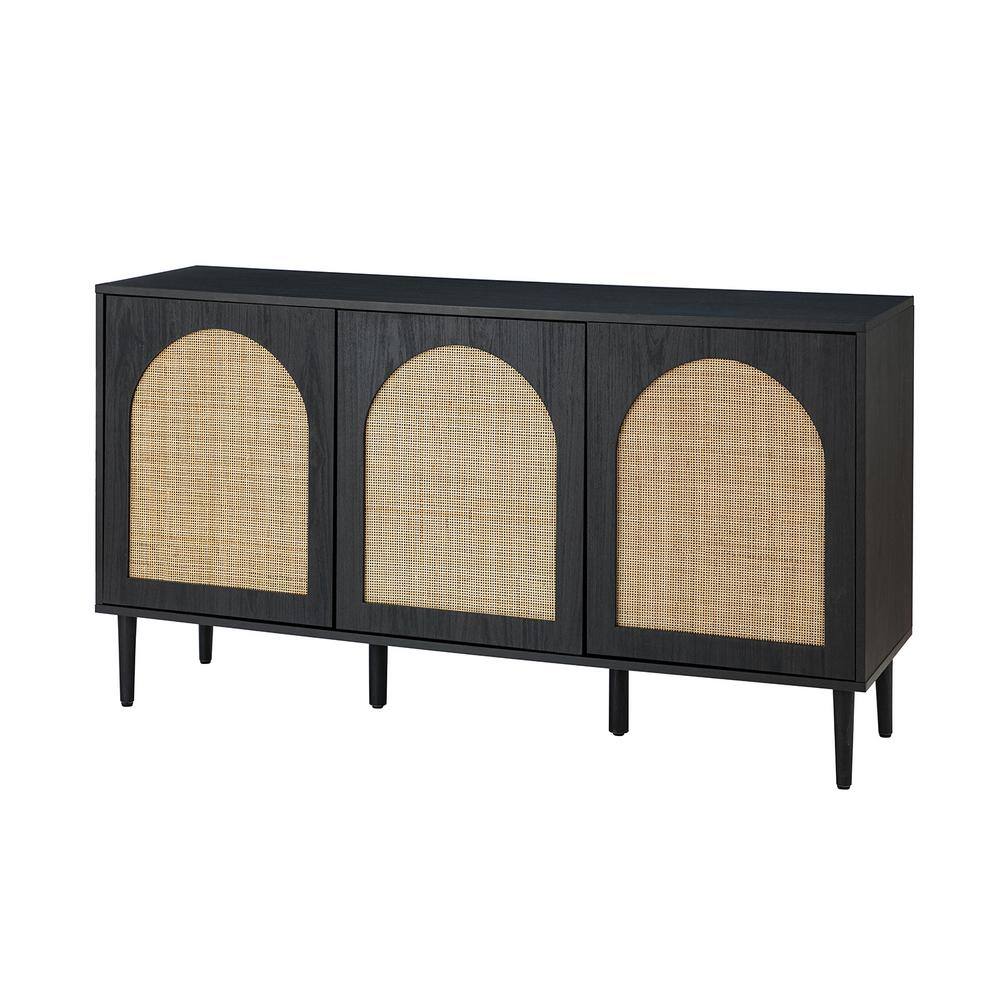 JAYDEN CREATION  Mercury 56 in. Wide Black Sideboard with 3-Doors