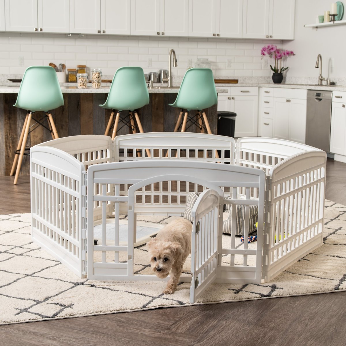 IRIS 6-Panel Plastic Exercise Dog Playpen with Door. White