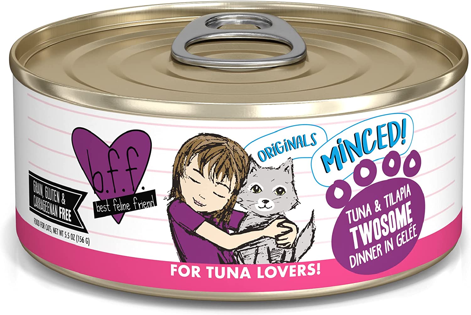 Weruva Best Feline Friend (B.F.F.) Tuna & Tilapia Twosome with Tuna & Tilapia in Gelée Cat Food. 5.5oz Can (Pack of 24). Purple
