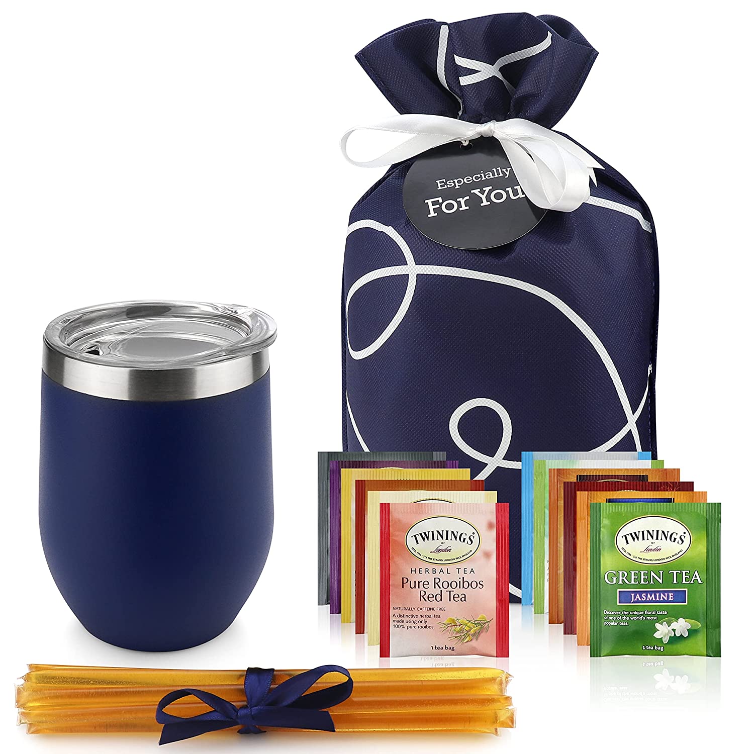 Tea Gift Set for Tea Lovers. Includes Double Insulated Tea Cup 12 Uniquely Blended Teas