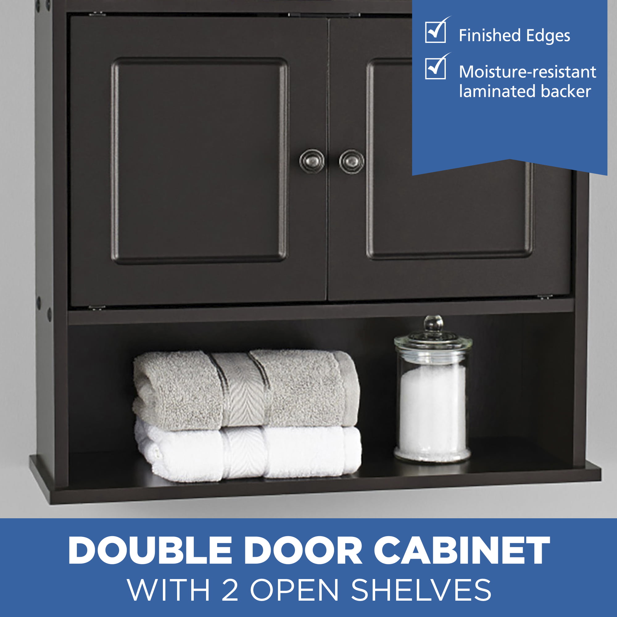 Mainstays Bathroom Wall Mounted Storage Cabinet with 2 Shelves. Espresso