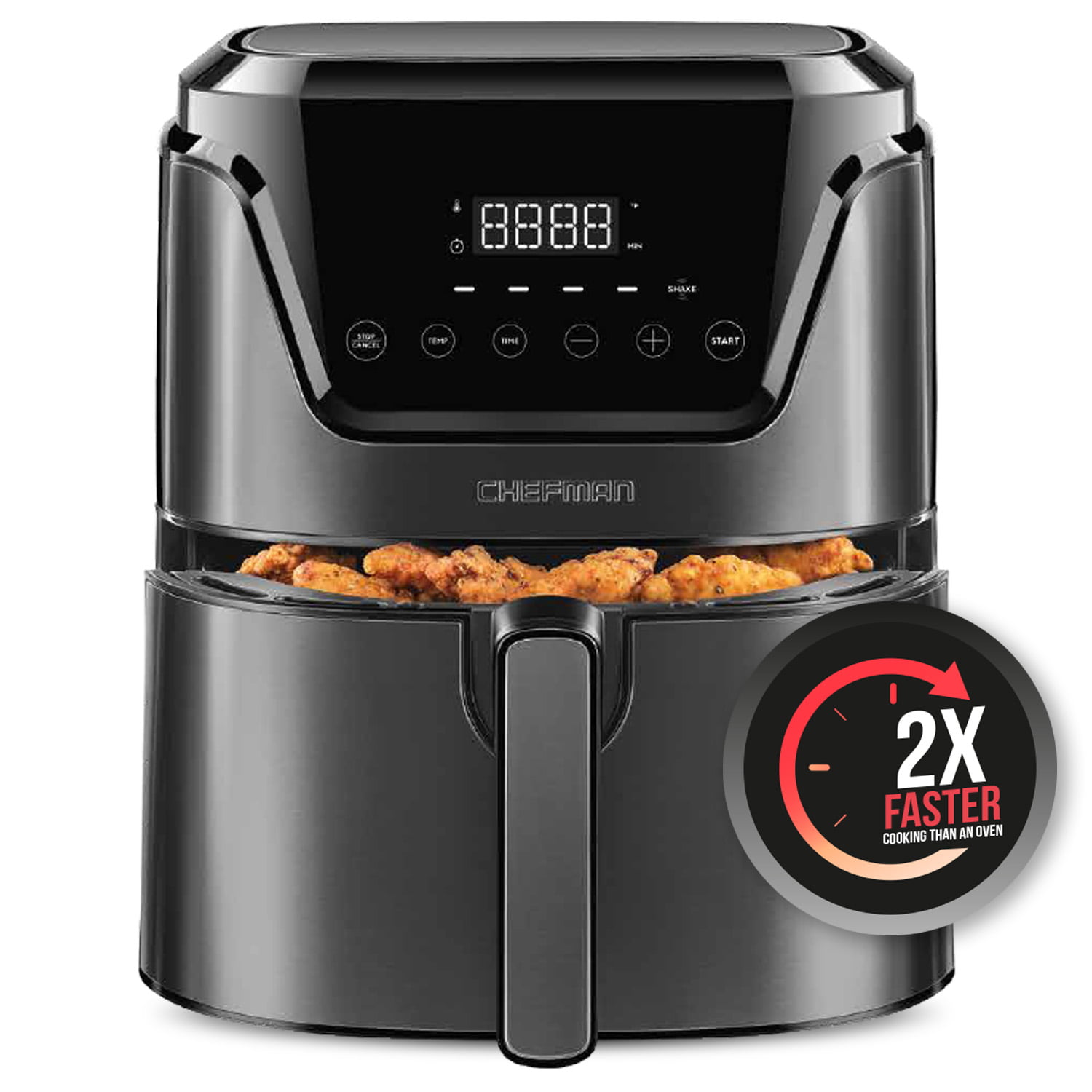 Chefman 4.5 Quart  Air Fryer. Stainless Steel. Dishwasher Safe Basket. BPA-Free. 60 Min Timer.Black