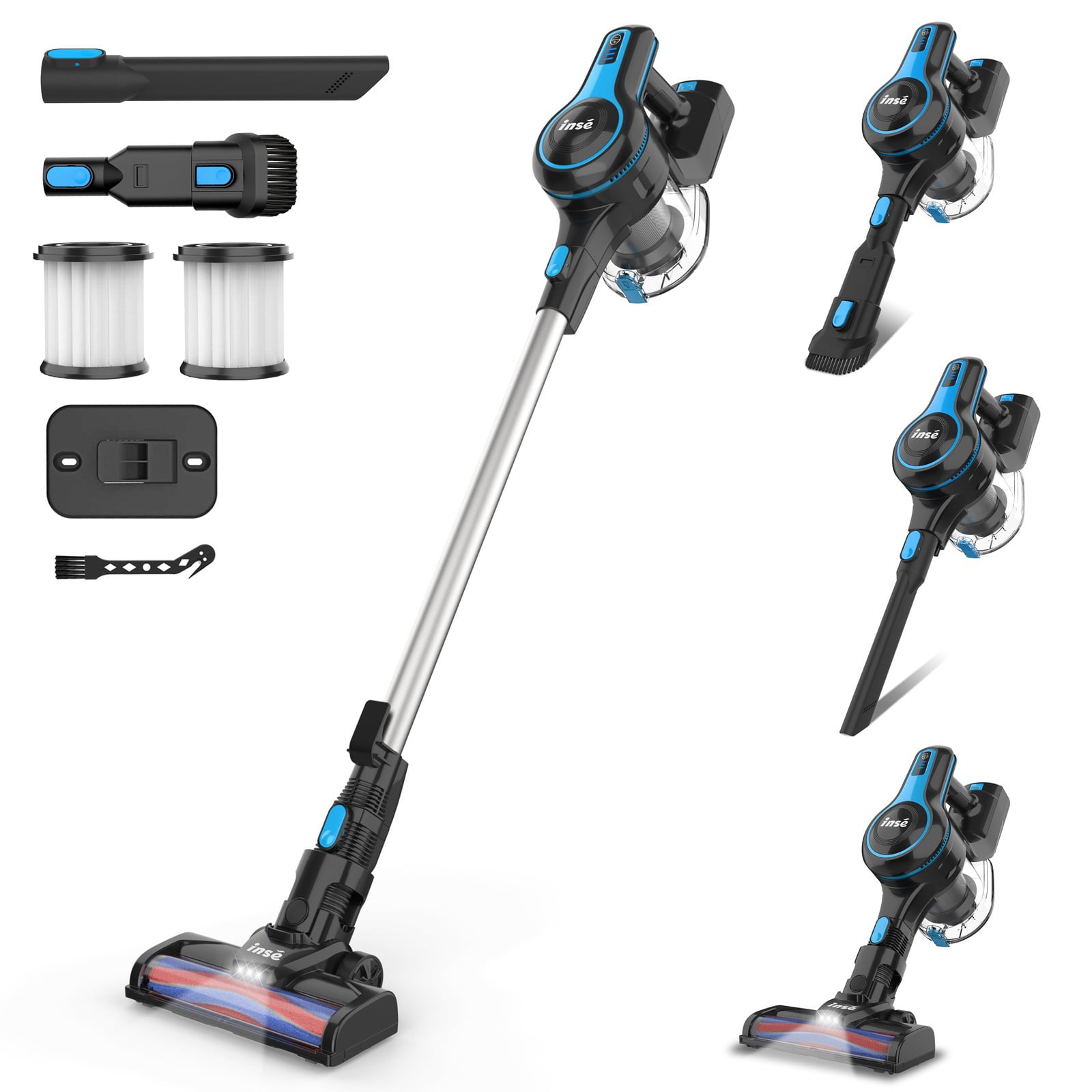 INSE Cordless Vacuum Cleaner. 6 in 1 Powerful Suction Lightweight Stick Vacuum with 2200mAh Rechargeable Battery. up to 45min Runtime. for Home Furniture Hard Floor Carpet Car Hair