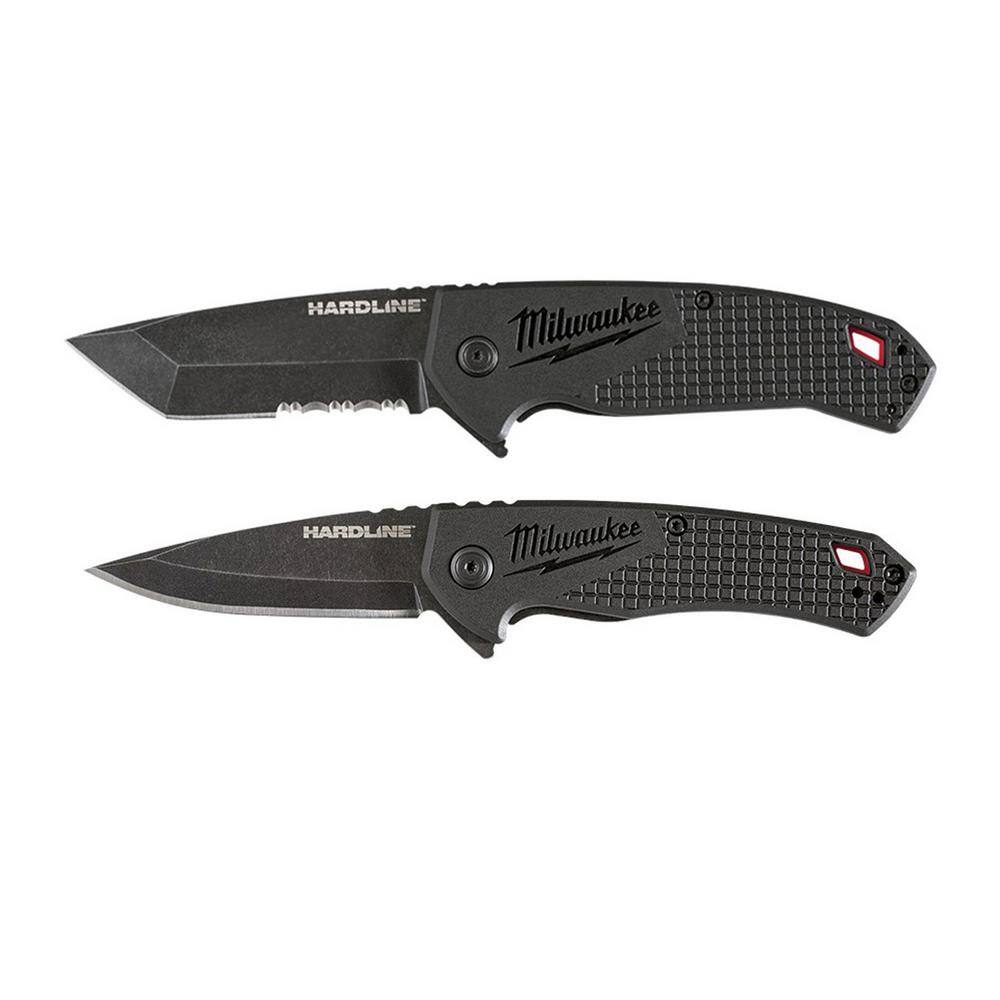 Milwaukee 48-22-1998-48-22-1997 3 in. Hardline D2 Steel Serrated Blade Pocket Folding Knife & 2.5 in Hardline D2 Steel Smooth Blade Pocket Folding Knife