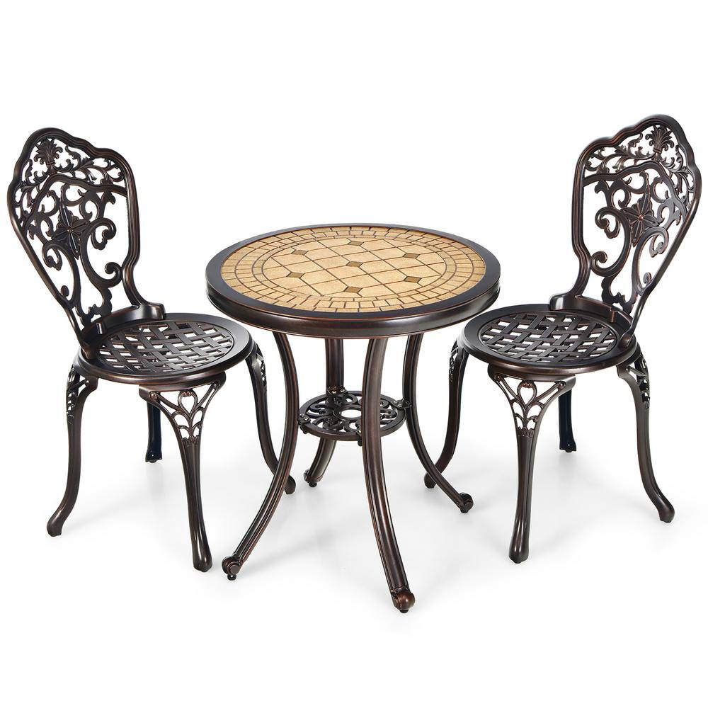 Costway  3-Pieces Metal Round Table Chairs Outdoor Bistro Set All-Weather Cast Aluminum Yard