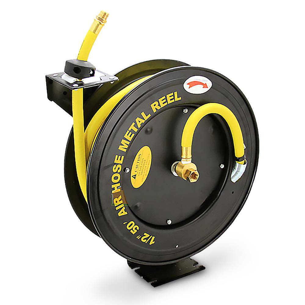 XtremepowerUS 43553-H 50 ft. x 1/2 in. Rubber Retractable Air Hose Reel Auto Rewind for Automotive Compressors