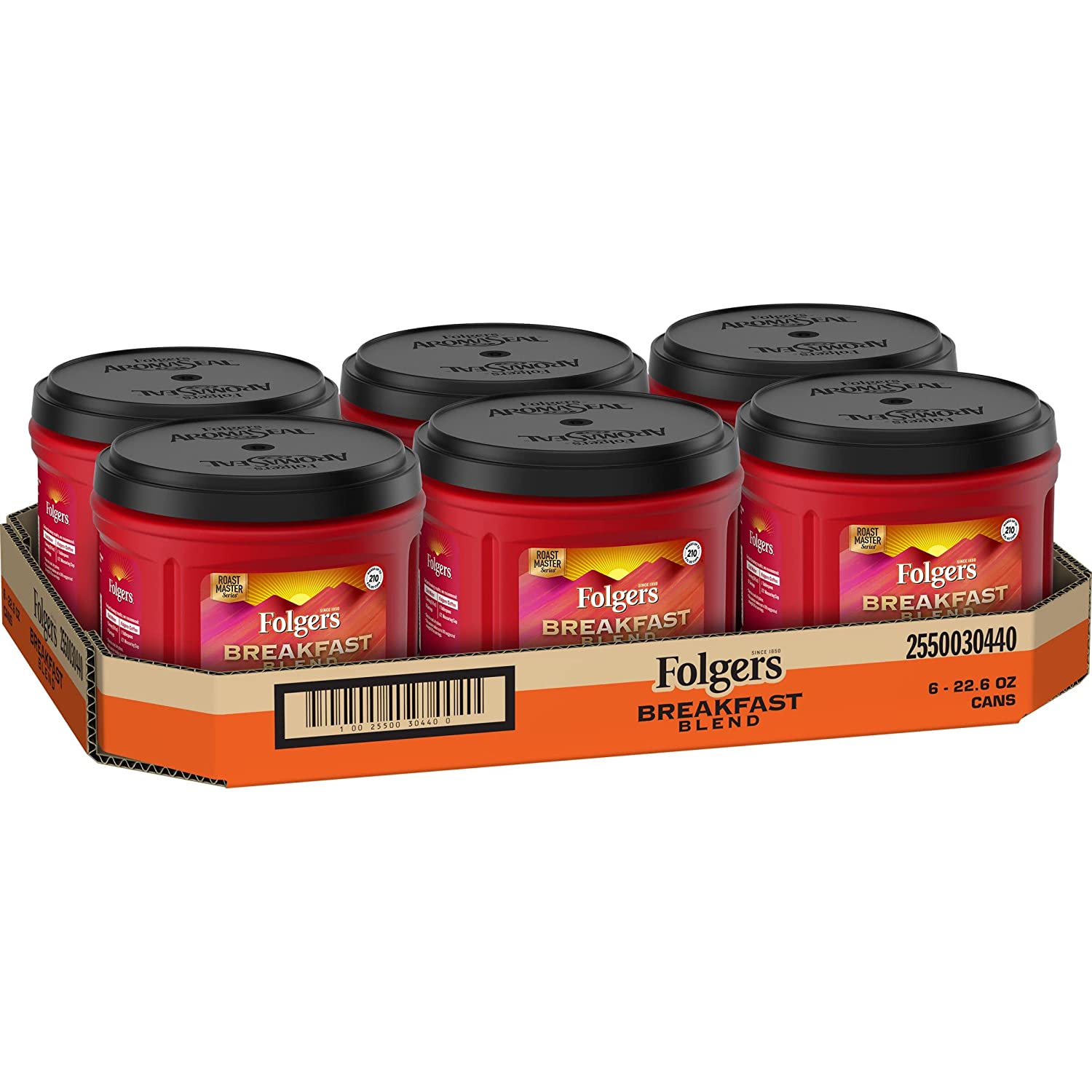 Folgers Breakfast Blend Mild Roast Ground Coffee. 22.6 Ounces (Pack of 6)