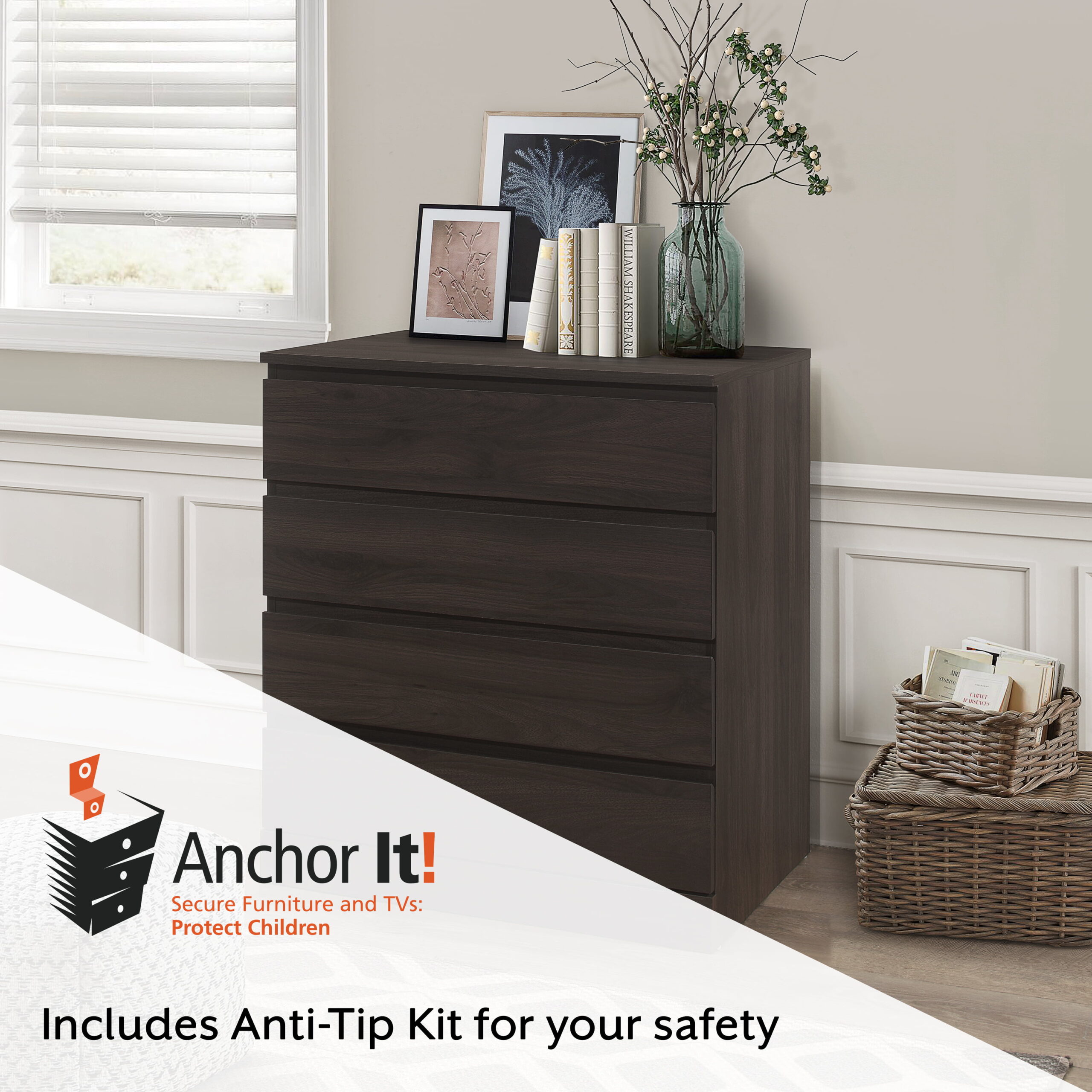 Brindle 4-Drawer Dresser. Espresso. by Hillsdale Living Essentials