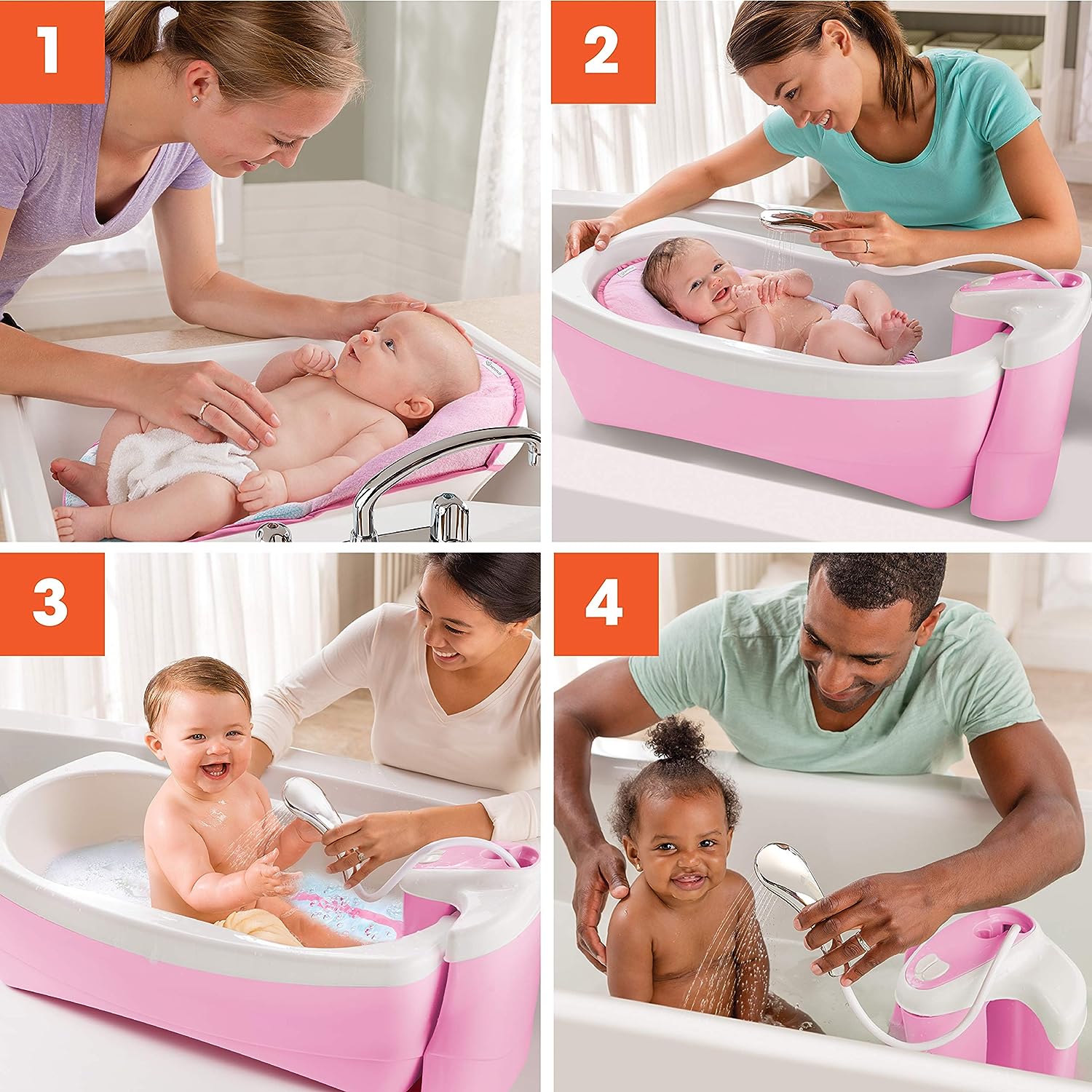 Summer Lil Luxuries Whirlpool Bubbling Spa & Shower (Pink) Luxurious Baby Bathtub with Circulating Water Jets. 2 Piece Set (Pack of 1)