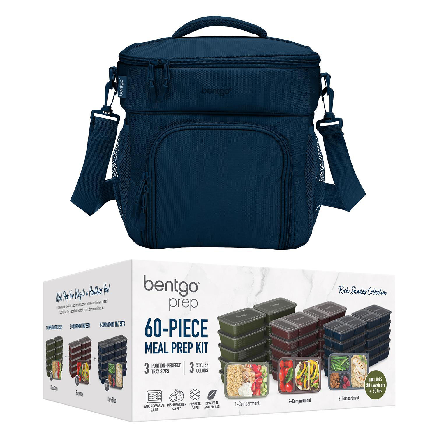 Bentgo® Prep Deluxe Multimeal Bag - Premium Insulation up to 8 Hrs with Water-Resistant Exterior & Interior. Extra Large Lunch Bag Holds 4 Meals & Snacks - Great for All Day Meal Prep (Navy Blue)