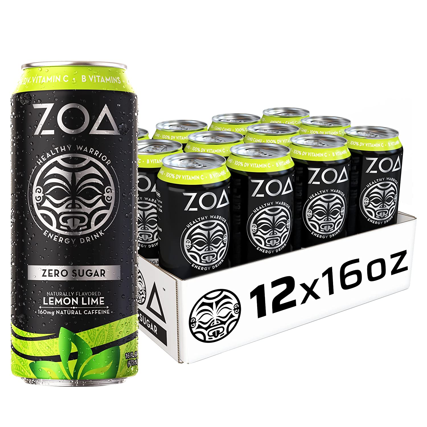 ZOA Zero Sugar Healthy. Positive Energy Drink. Lemon Lime. 16 fl. oz. (12 Pack)