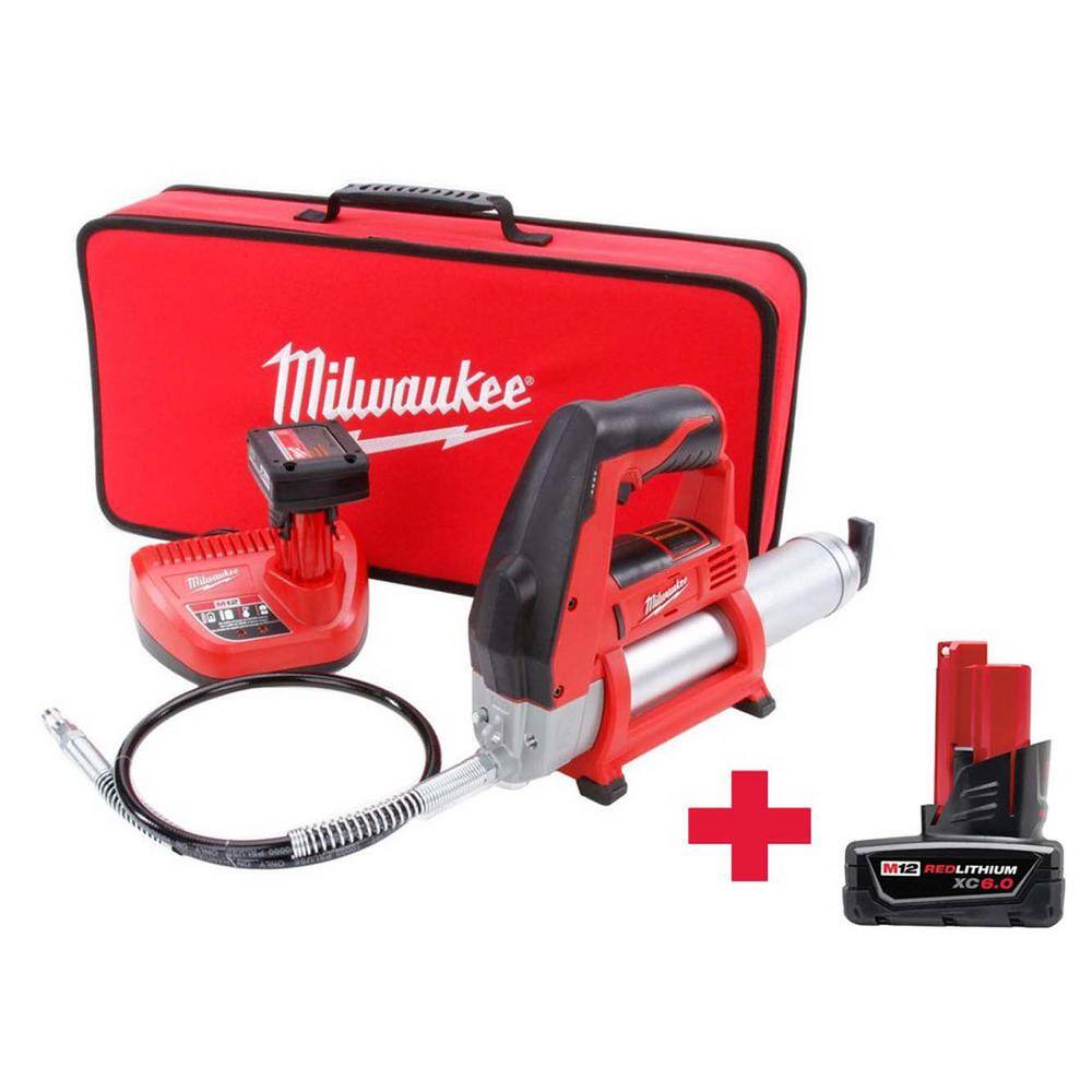 Milwaukee 2446-21XC-48-11-2460 M12 12V Lithium-Ion Cordless Grease Gun Kit W/ Free M12 6.0Ah Battery