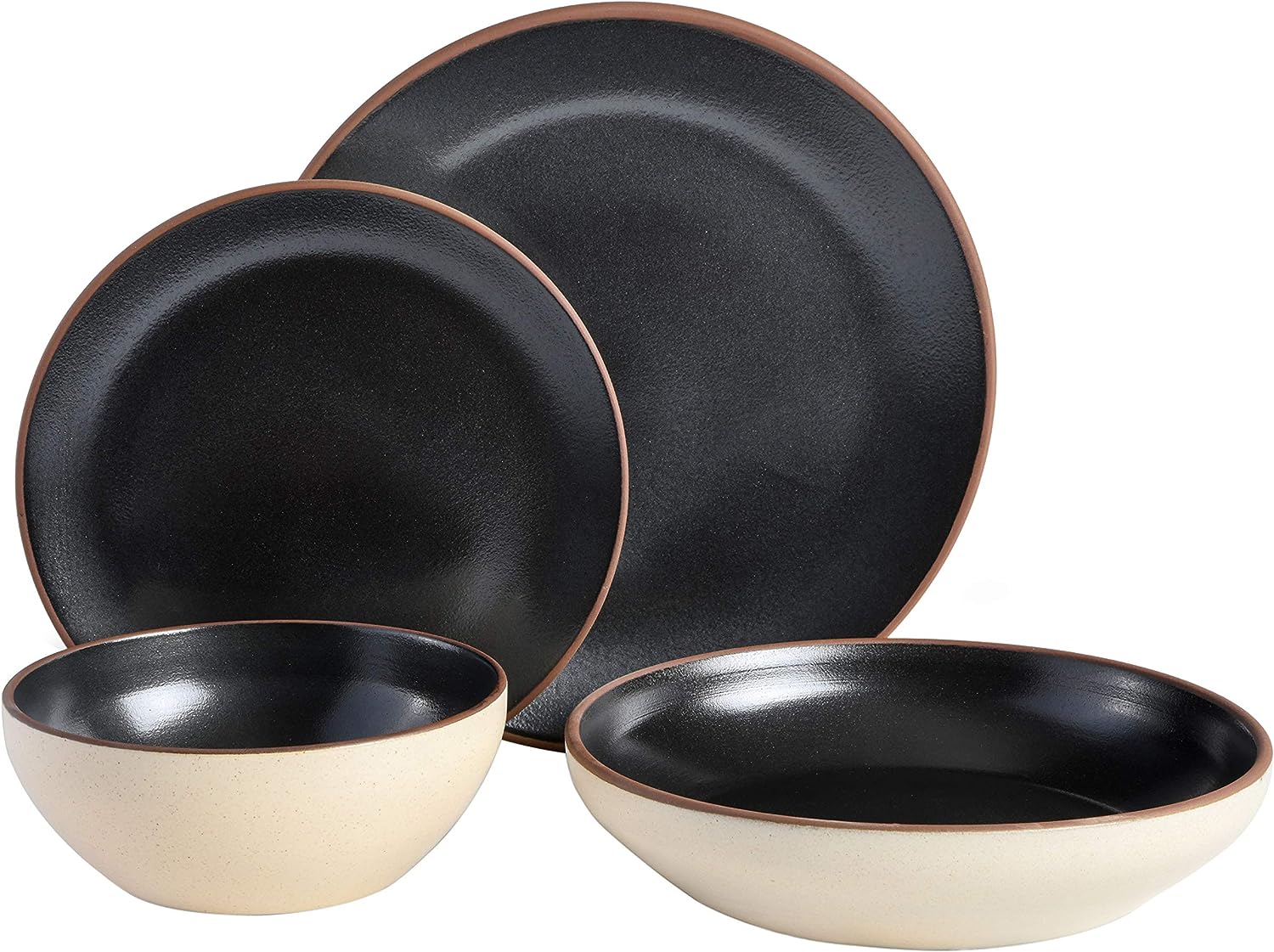 Gibson Elite Contempo Classic Double Bowl Dinnerware Set. Service for 4 (16pcs). Black