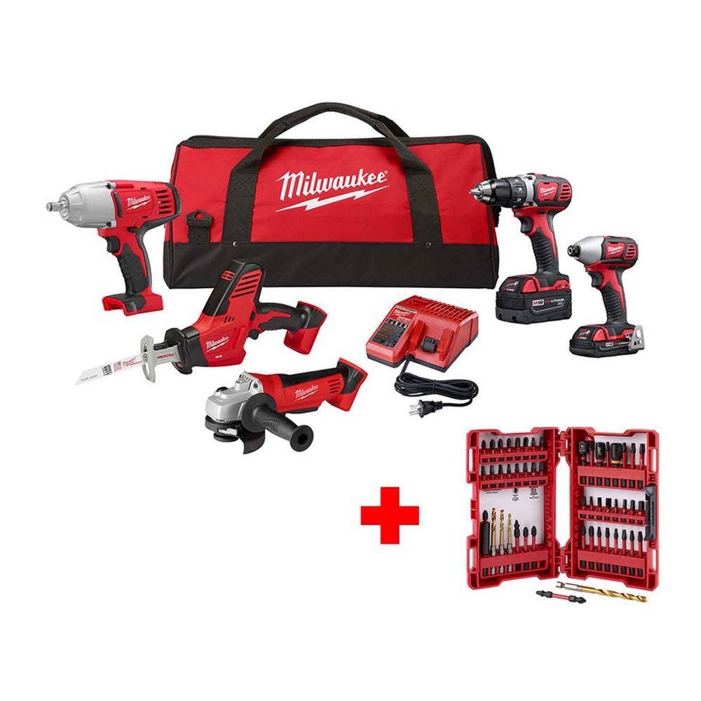 Milwaukee 2695-25CXH-48-32-4024 M18 18V Lithium-Ion Cordless Combo Tool Kit (5-Tool) with Bit Set. 2 Batteries. Charger. Tool Bag
