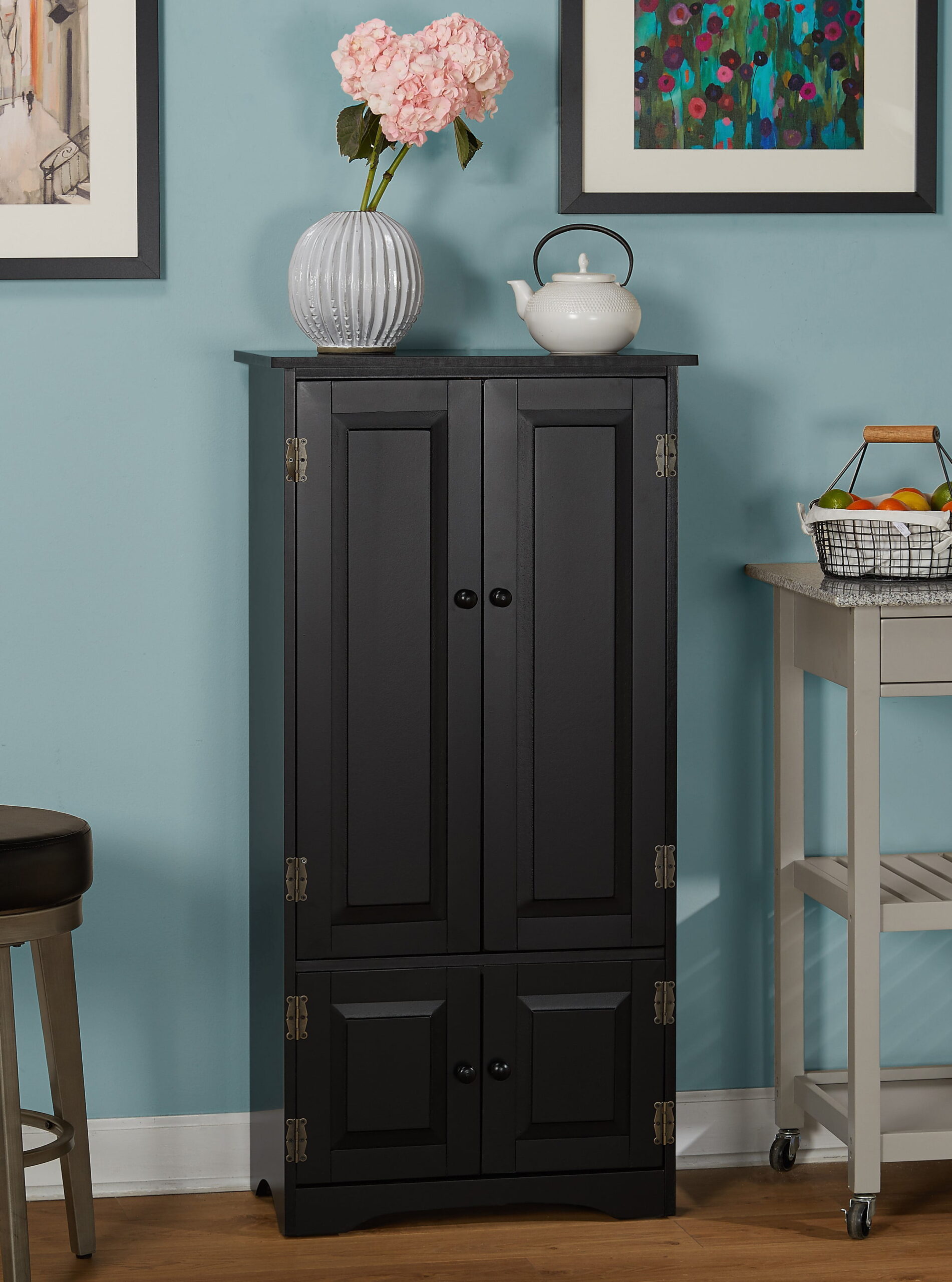Versatile Wood 4-Door Floor Cabinet. Black