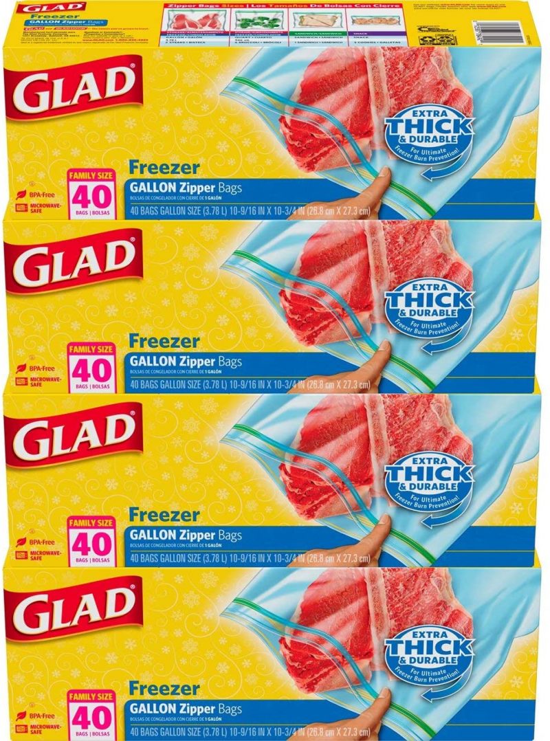 Glad Trash & Food Storage Zipper Food Storage Freezer Bags - 40 Ct 4 Pack