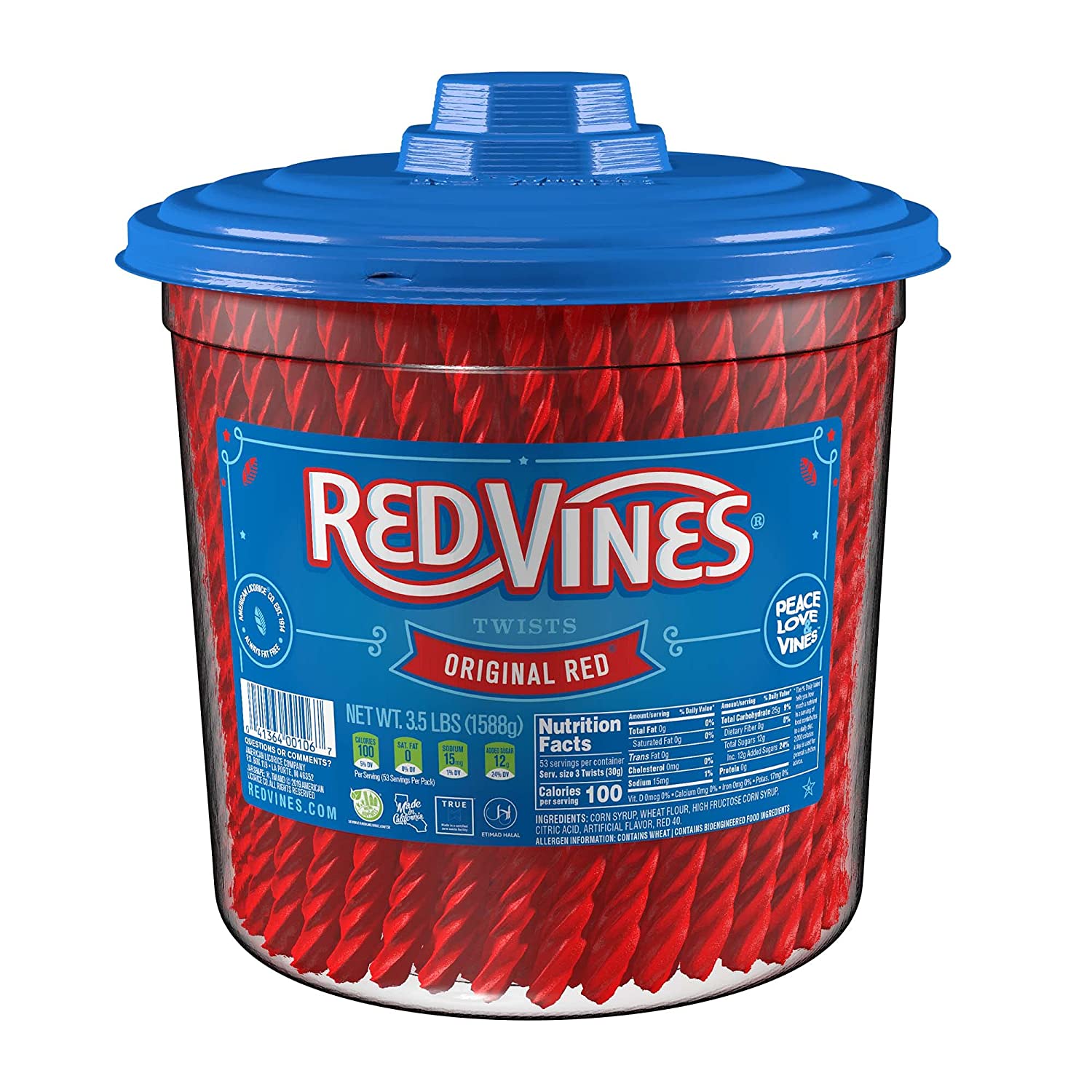 Red Vines Licorice. Original Red Flavor. Soft & Chewy Candy Twists. 56 Ounce Jar. Pack of 2