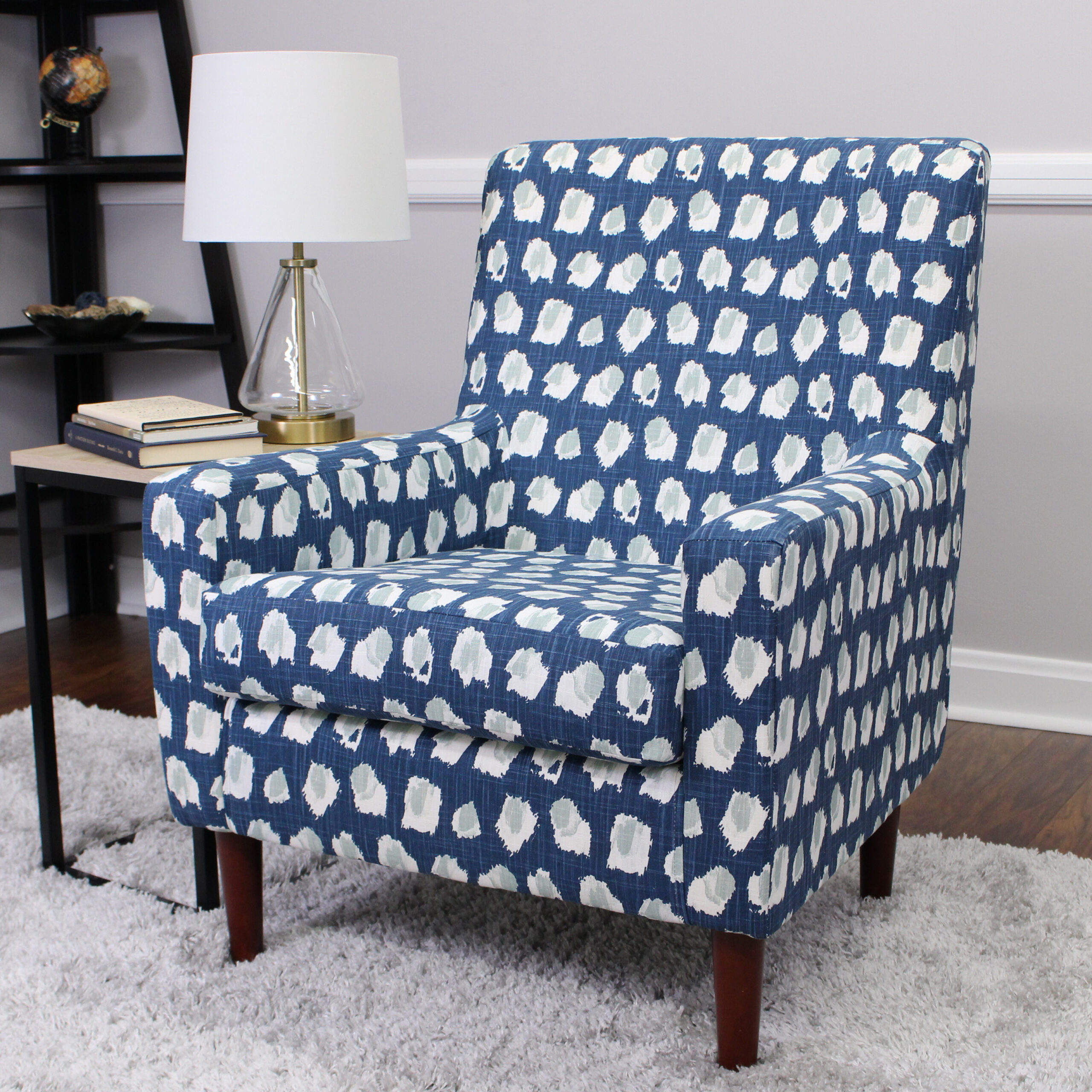 Mainstays Kinley Lounge Arm Chair. Blue Polyester Fabric