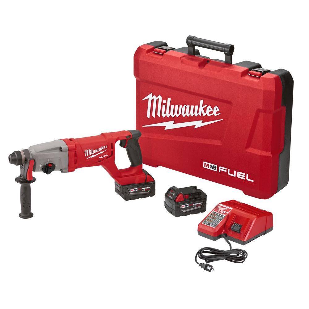 Milwaukee 2713-22 M18 FUEL 18V Lithium-Ion Brushless Cordless 1 in. SDS-Plus D-Handle Rotary Hammer Kit w/ Two 5.0Ah Batteries & Case