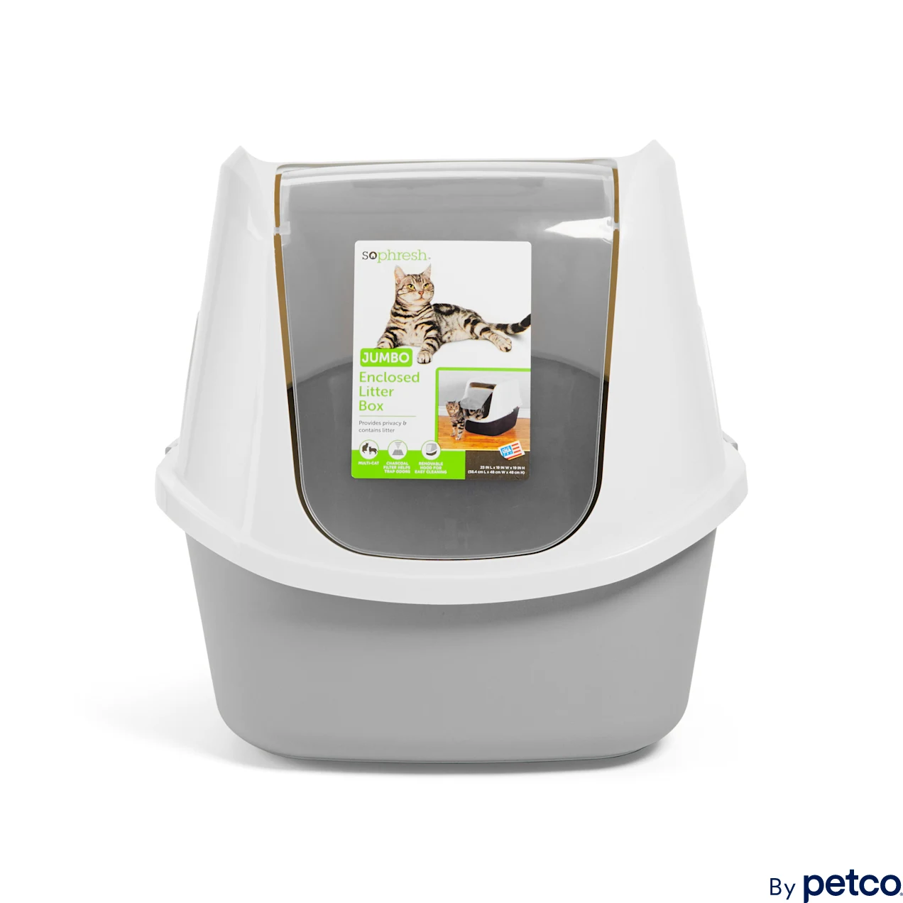 So Phresh Grey Jumbo Enclosed Cat Litter Box. 23″ L X 19″ W X 19″ H