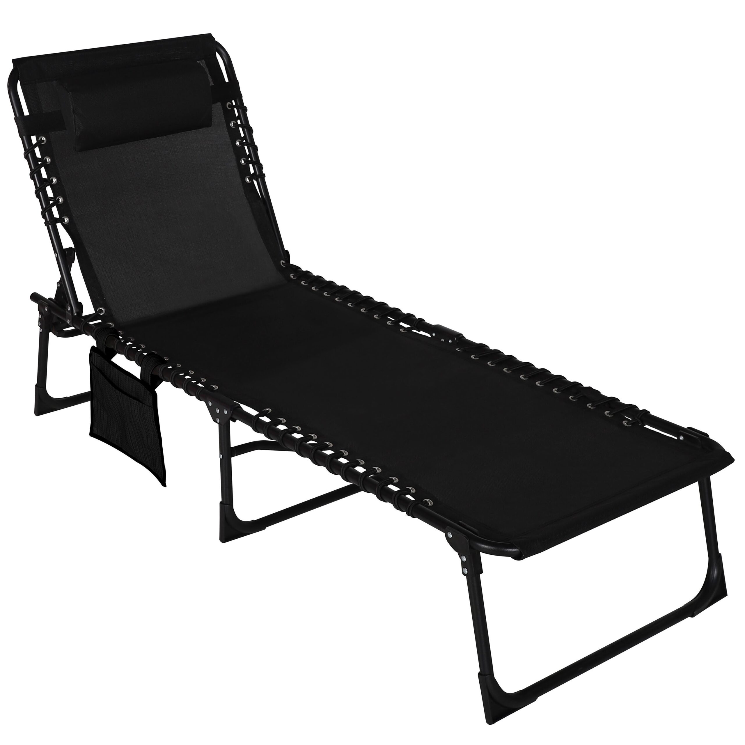 VEIKOUS Stackable Black Steel Frame Stationary Chaise Lounge Chair(s) with Black Sling Seat