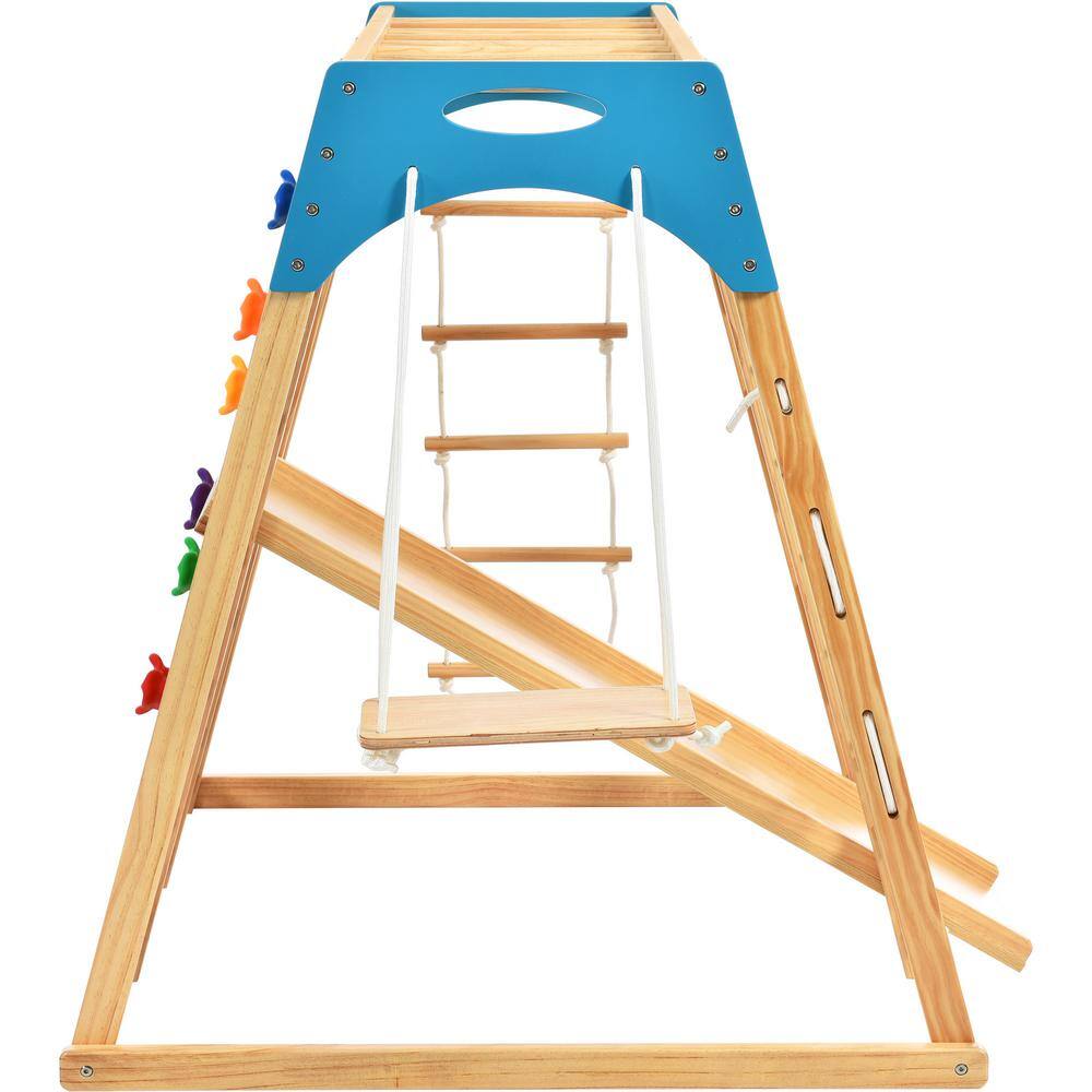 Tatayosi J-J-WF297448AAK 8-in-1 Slide Playset Toddlers Wooden Climber with Rope Wall Climb. Monkey Bars. and Swing for Kids