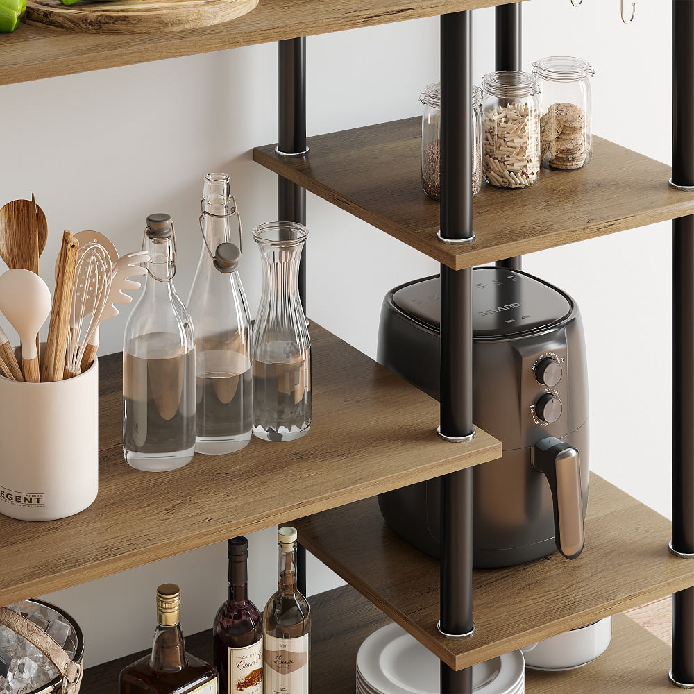 Bestier Baker-s Rack Microwave Oven Stand for Kitchen Retro Oak