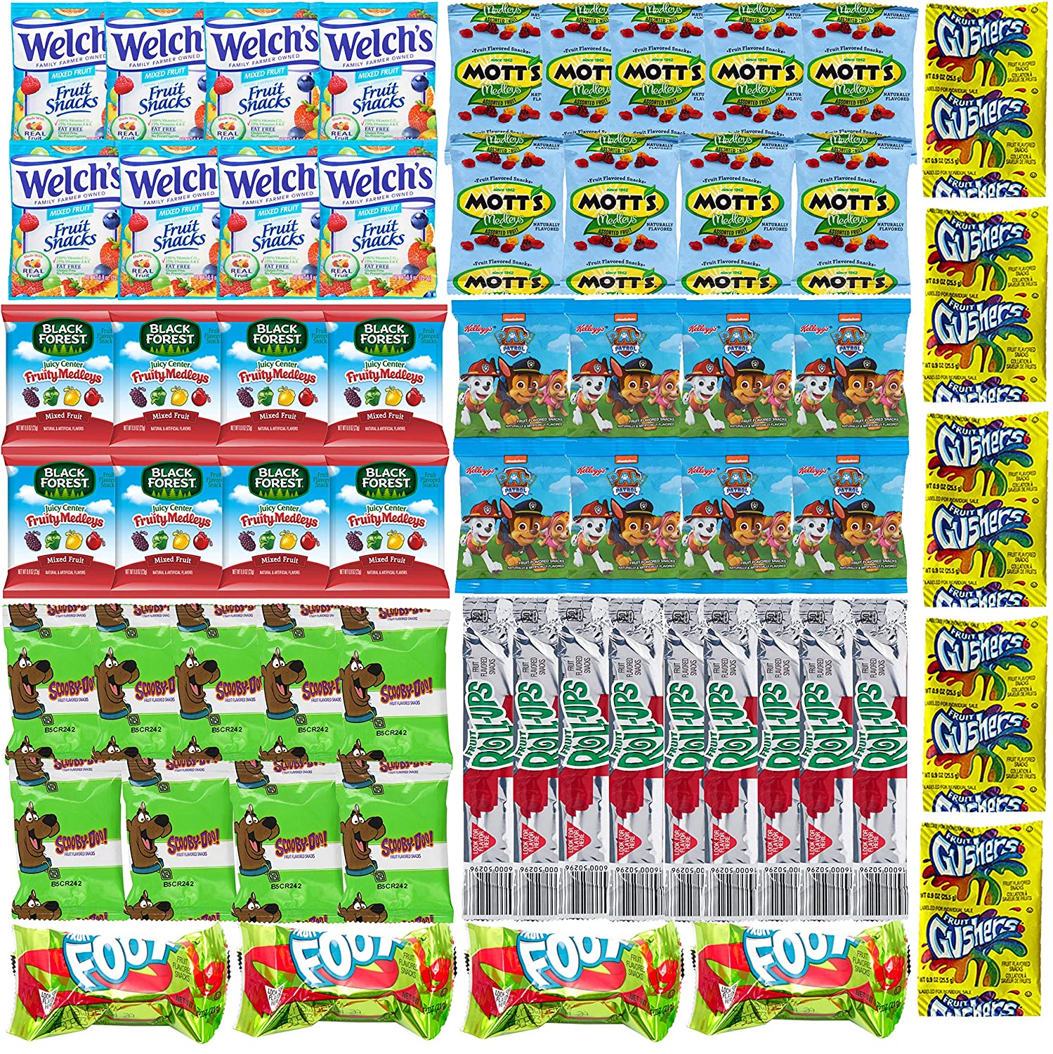 Assorted Candy Variety Pack - Bulk Fruit Snacks for Kids - Halloween Candy Includes Gushers. Fruit Roll Up. Fruit By the Foot. Welch-s. Mott-s. Scooby Doo. Black Forest and Paw Patrol (60 Count)