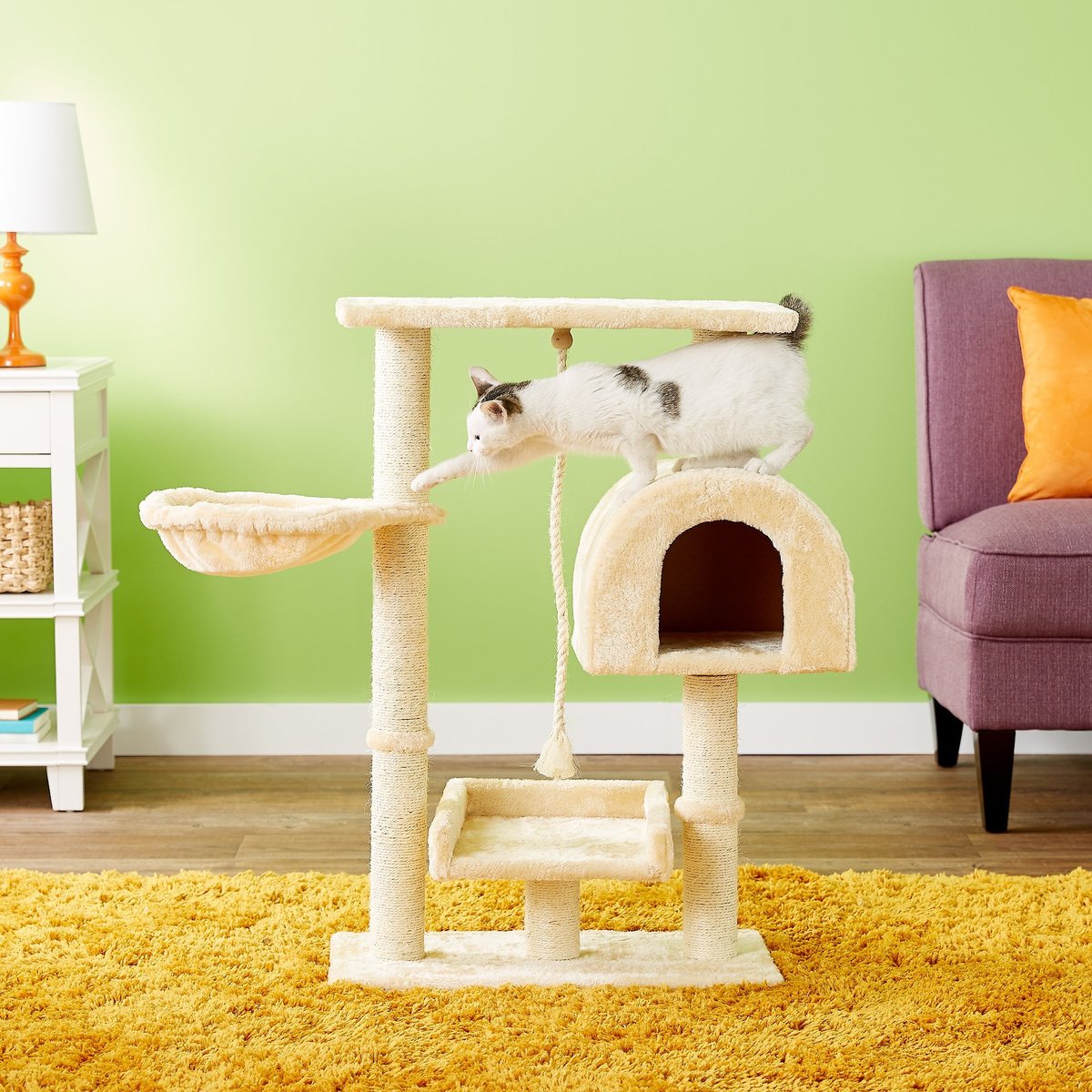 Go Pet Club 36-in Faux Fur Cat Tree & Condo. Beige
