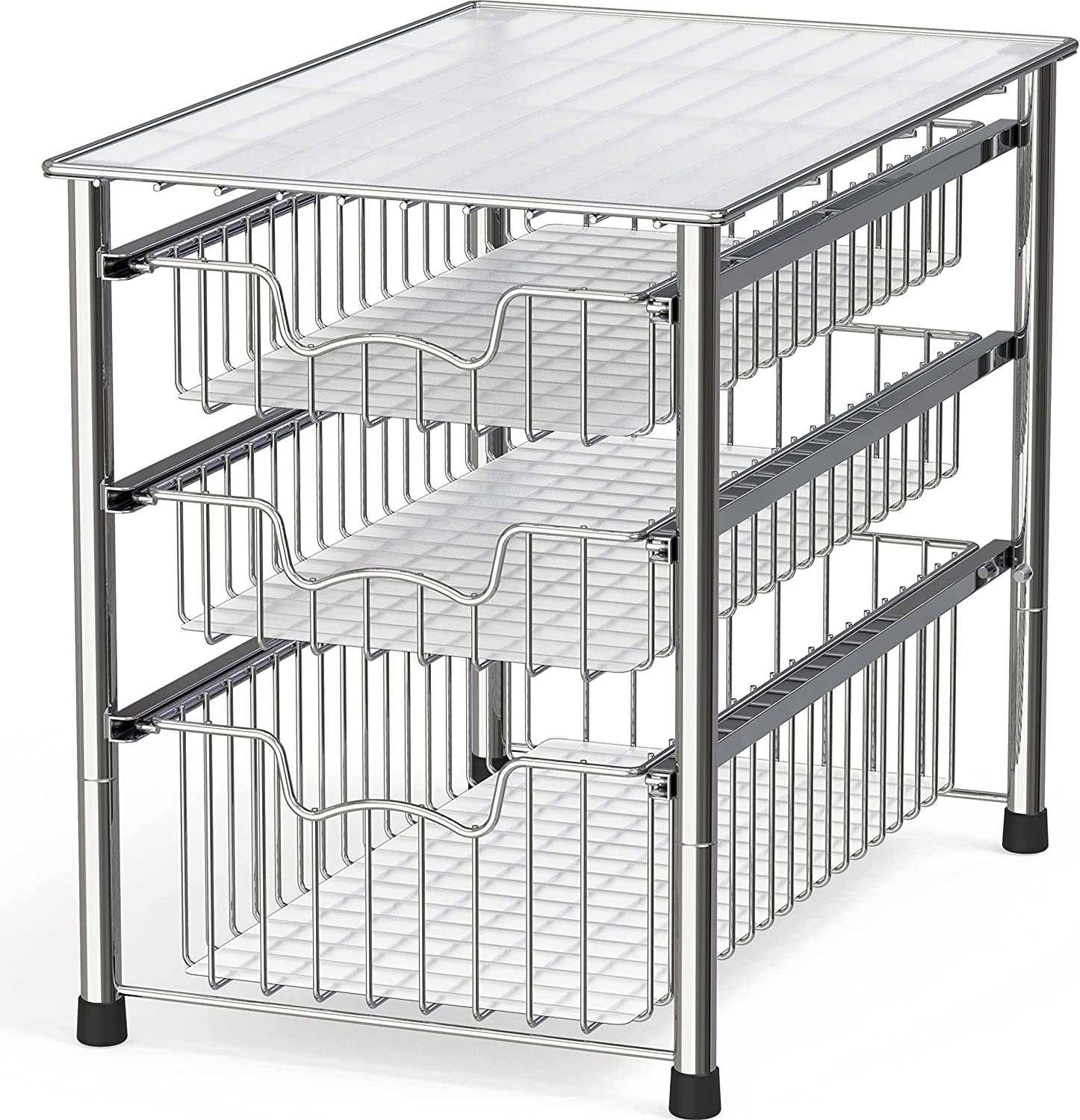 Simple Houseware Stackable 3 Tier Sliding Basket Organizer Drawer. Chrome