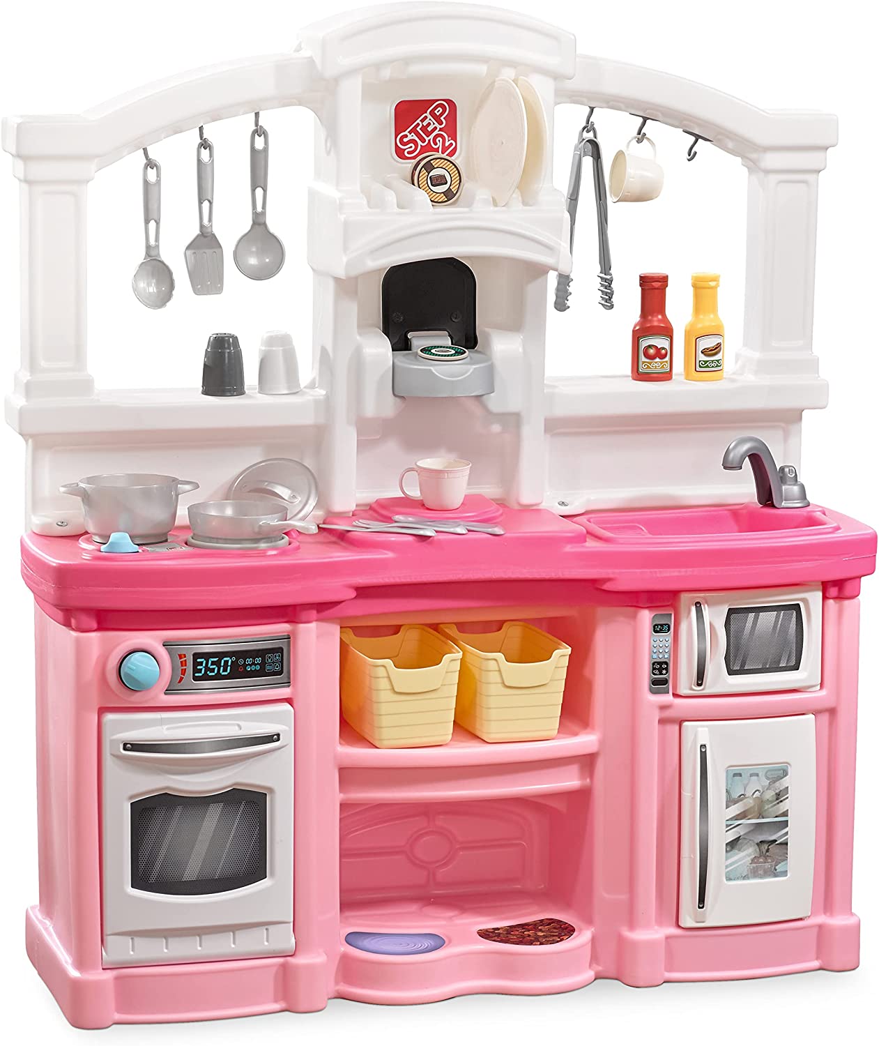 Step2 Fun with Friends Kitchen Set for Kids – Pink – Includes Toy Kitchen Accessories. Interactive Features for Pretend Play – Indoor/Outdoor Toddler Playset