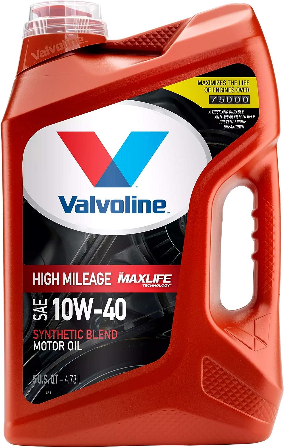 Valvoline High Mileage with MaxLife Technology SAE 10W-40 Synthetic Blend Motor Oil 5 QT. Case of 3 (Packaging May Vary)