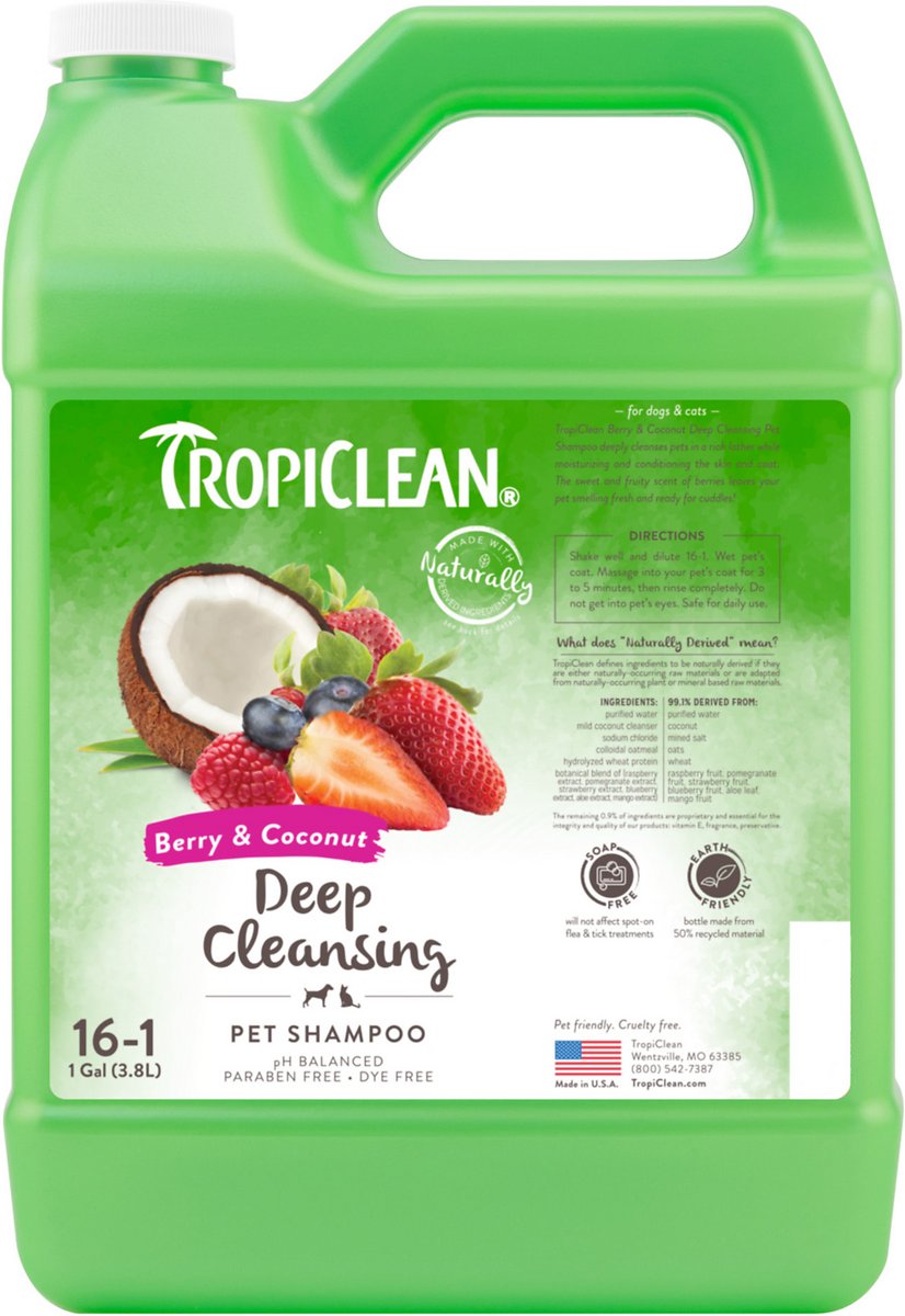 TropiClean Deep Cleaning Berry & Coconut Dog & Cat Shampoo. 1 Gal