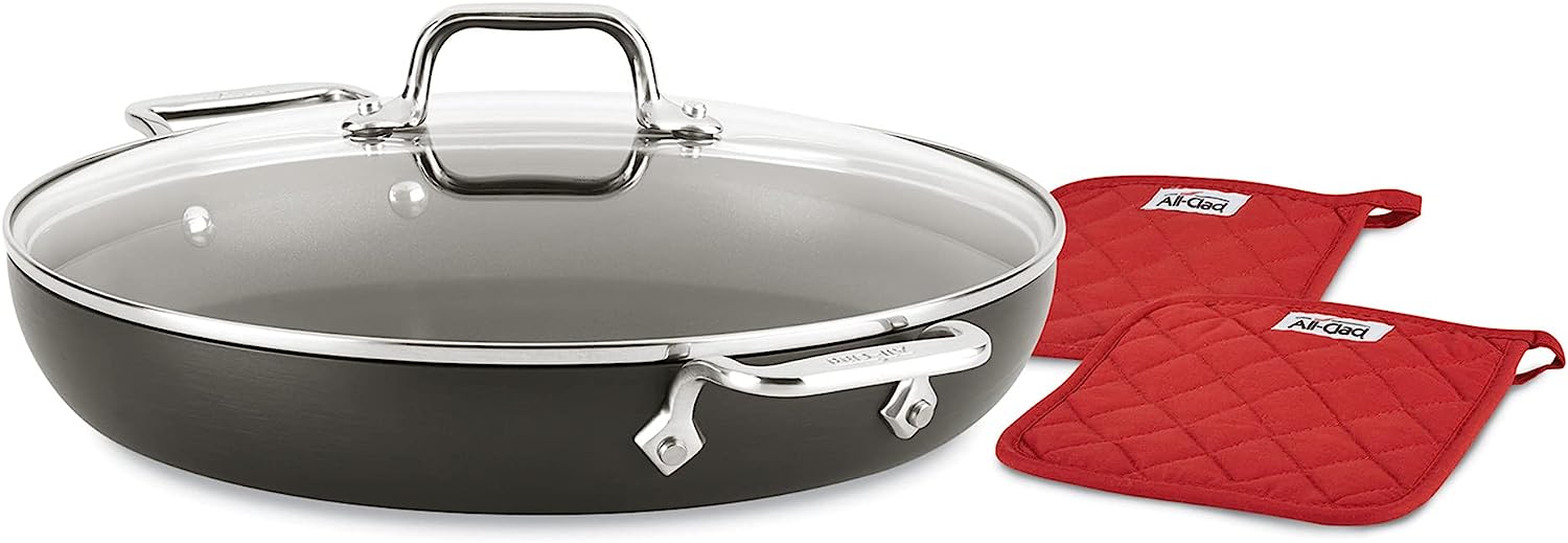All-Clad HA1 Hard Anodized Nonstick Everyday Pan 12 Inch Induction Pots and Pans. Cookware Black