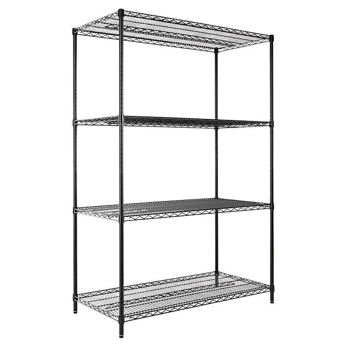 Alera ALESW504824BL Industrial Heavy-Duty Wire Shelving Starter Kit. 4-Shelf. 48″ x 24″ x 72″. Black