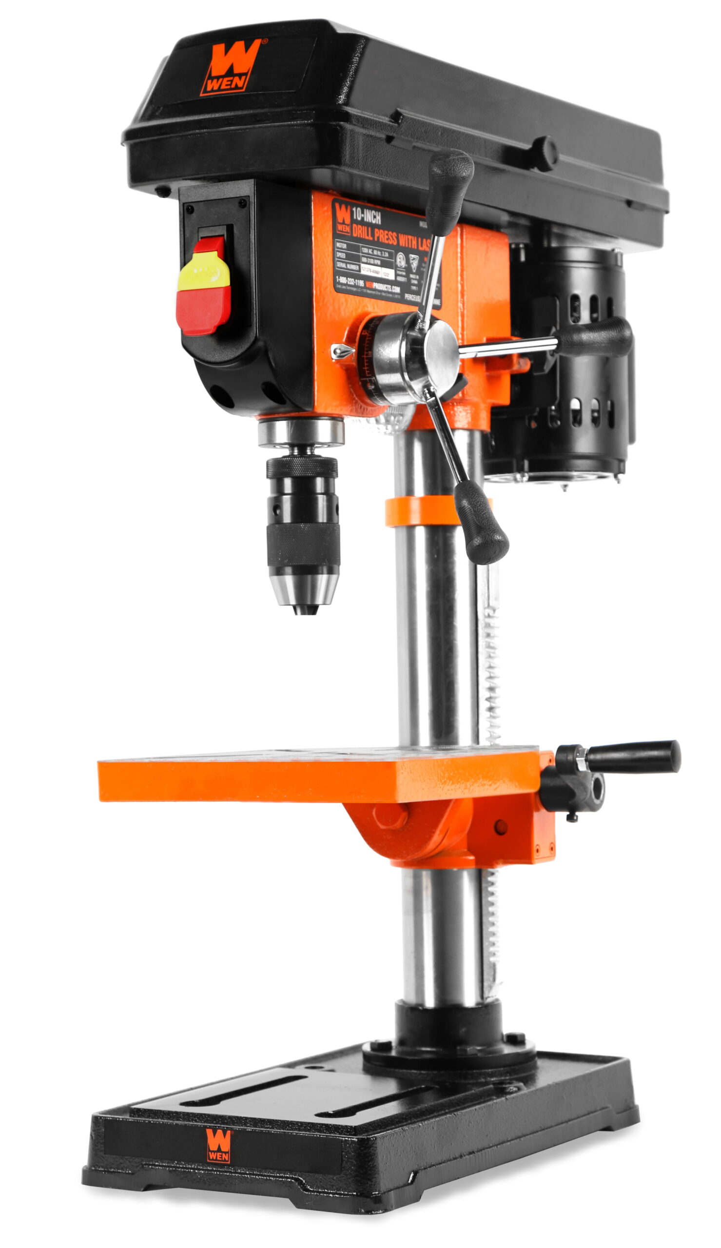 WEN 3.2-Amp 10-Inch 5-Speed Cast Iron Benchtop Drill Press with Laser and Keyless Chuck
