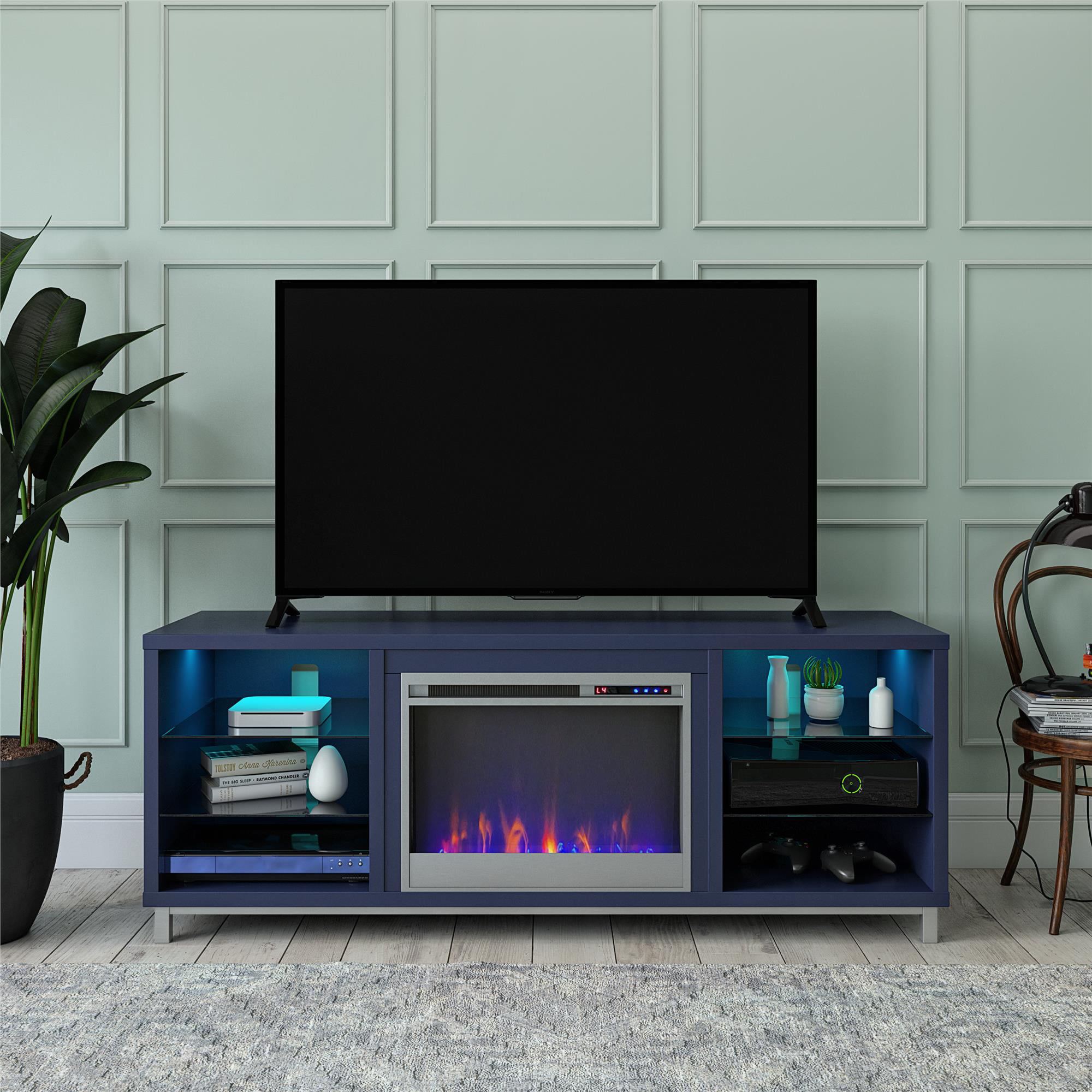 Ameriwood Home Lumina Deluxe Fireplace TV Stand for TVs up to 70″. Navy