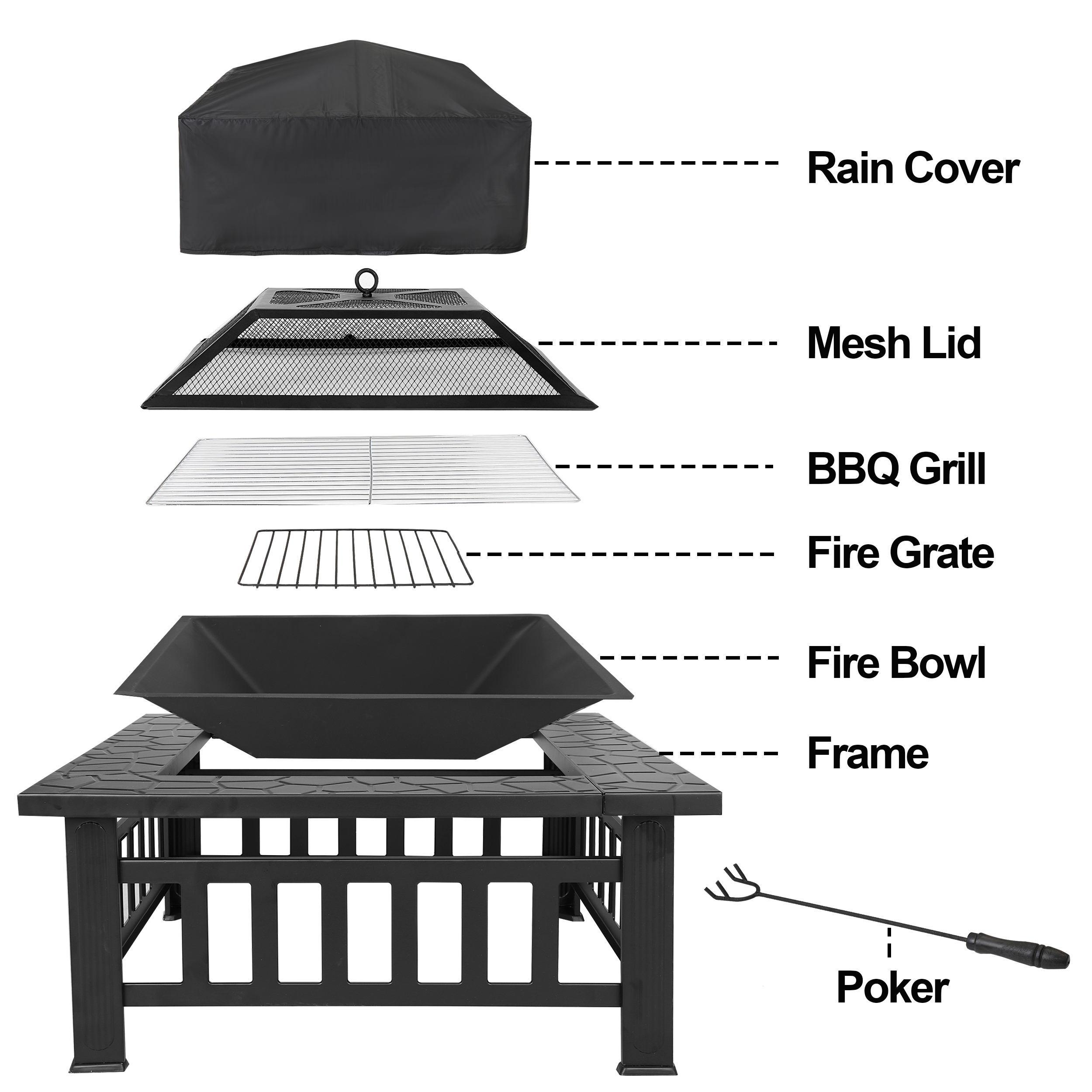 ZenStyle 32″ Square Wood Black Finish Steel Fire Pit