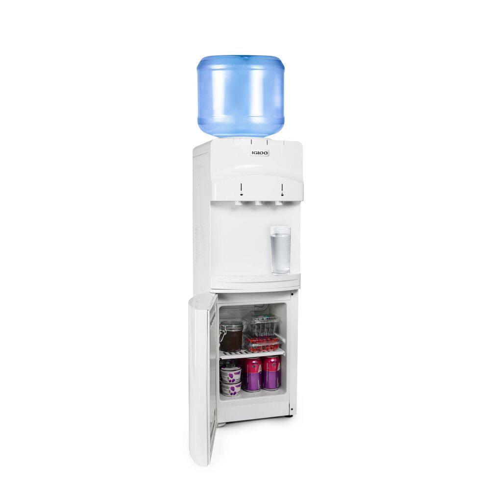 IGLOO IGLWCRFTL353CRHWH Cold & Hot Top Loading Water Dispenser with Refrigerator